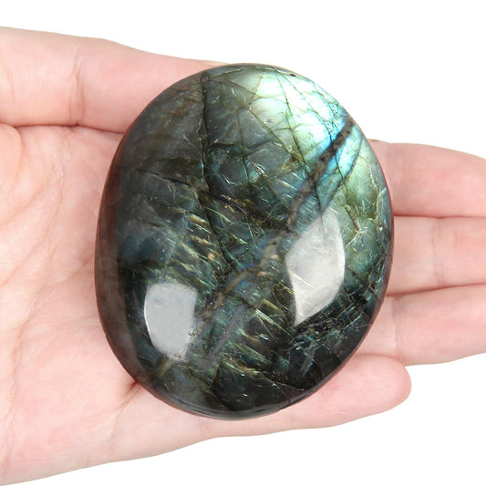 Orientrea Labradorite Palm Stone-1 Pc Labradorite Pocket Energy Stone, Smooth Healing Crystal Worry Stones