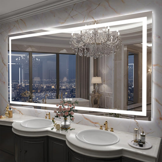 SHUAFA LED Mirror for Bathroom, 77x36 Inch Backlit + Front Lighted Bathroom Vanity Mirror with Lights for Wall, Double Light Strips, 3 Colors, Shatter-Proof, Anti-Fog and Brightness Memory