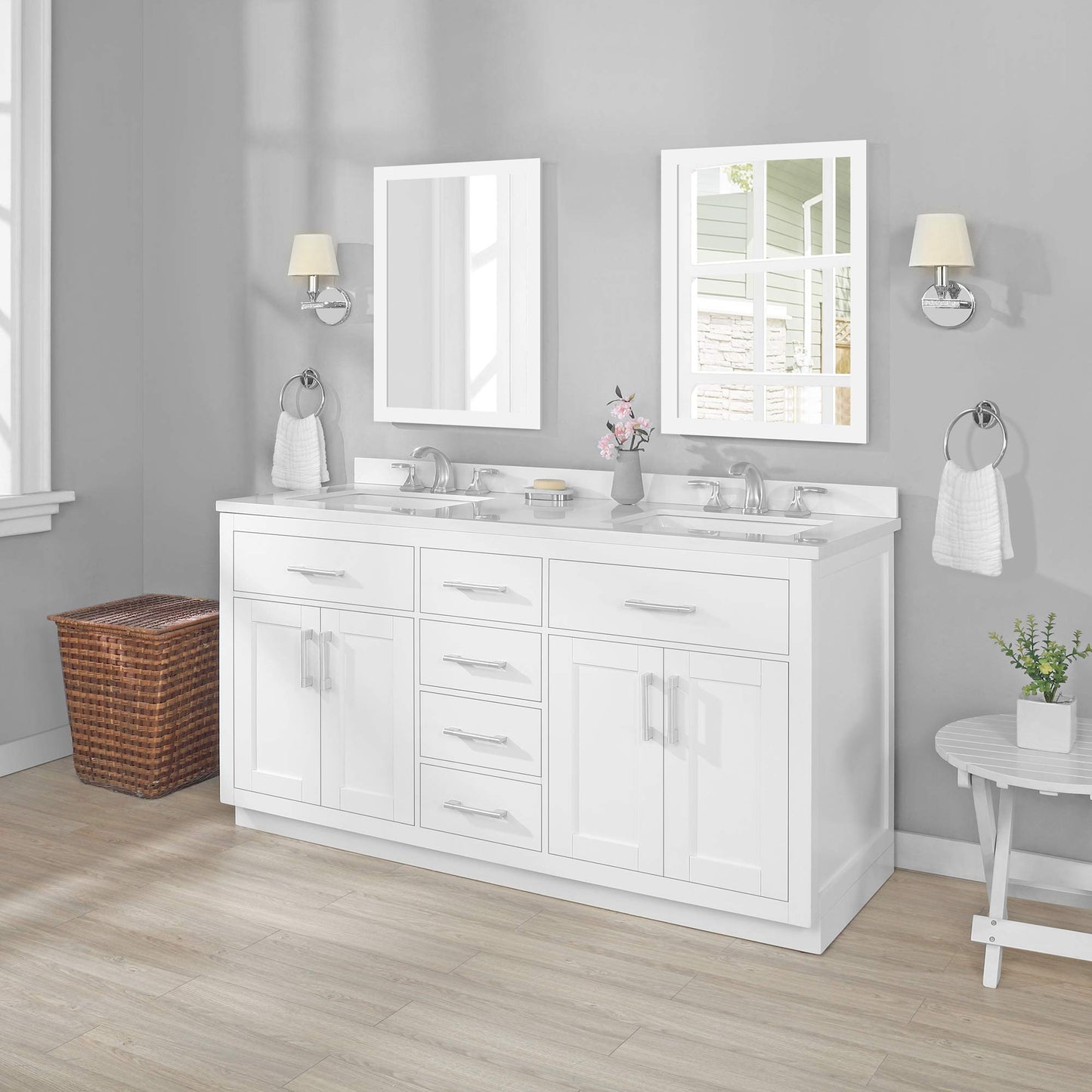 OVE Decors Bailey 60 in. White Undermount Double Sink Bathroom Vanity with White Premium Quality Countertop