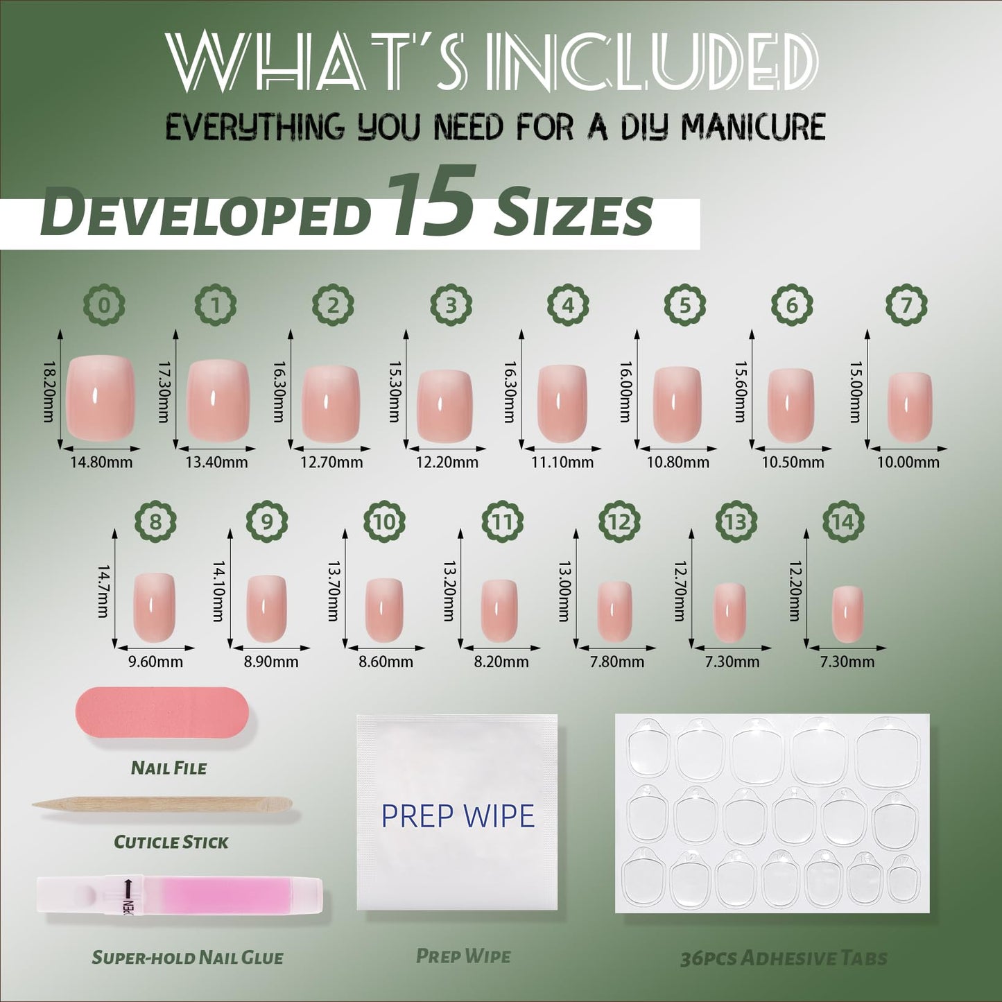 SEEWEE Pink Ombre Press On Nails Square - Short Square Nude Pink Fake Nails with Nail Glue, Nude Press On Nails Opaque Reusable Stick On Nails in 15 Sizes - 30 Nail Kit | Salon Quality