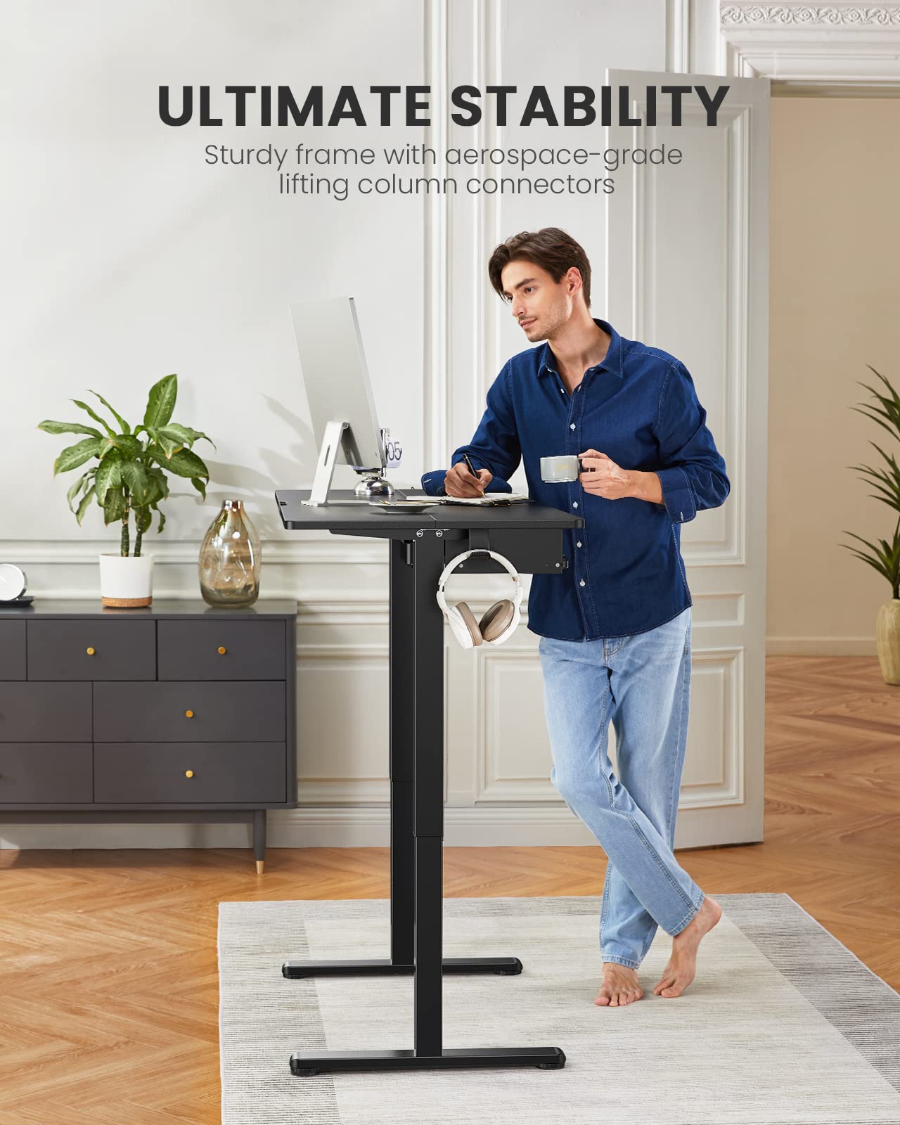 ErGear Electric Standing Desk with Full Size Keyboard Tray, Adjustable Height Sit Stand Up Desk, Home Office Desk Computer Workstation, 48x24 Inches, Black