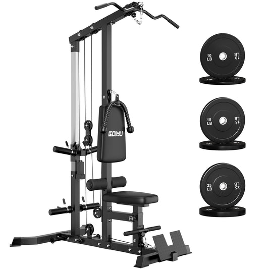 GOIMU LS01 LAT Pulldown Machine, LAT Row Cable Machine with AB Crunch, LAT Tower with Cable Row Attachment, 3 in 1 Pulley Stations for Home Gym(Black with 100lbs)