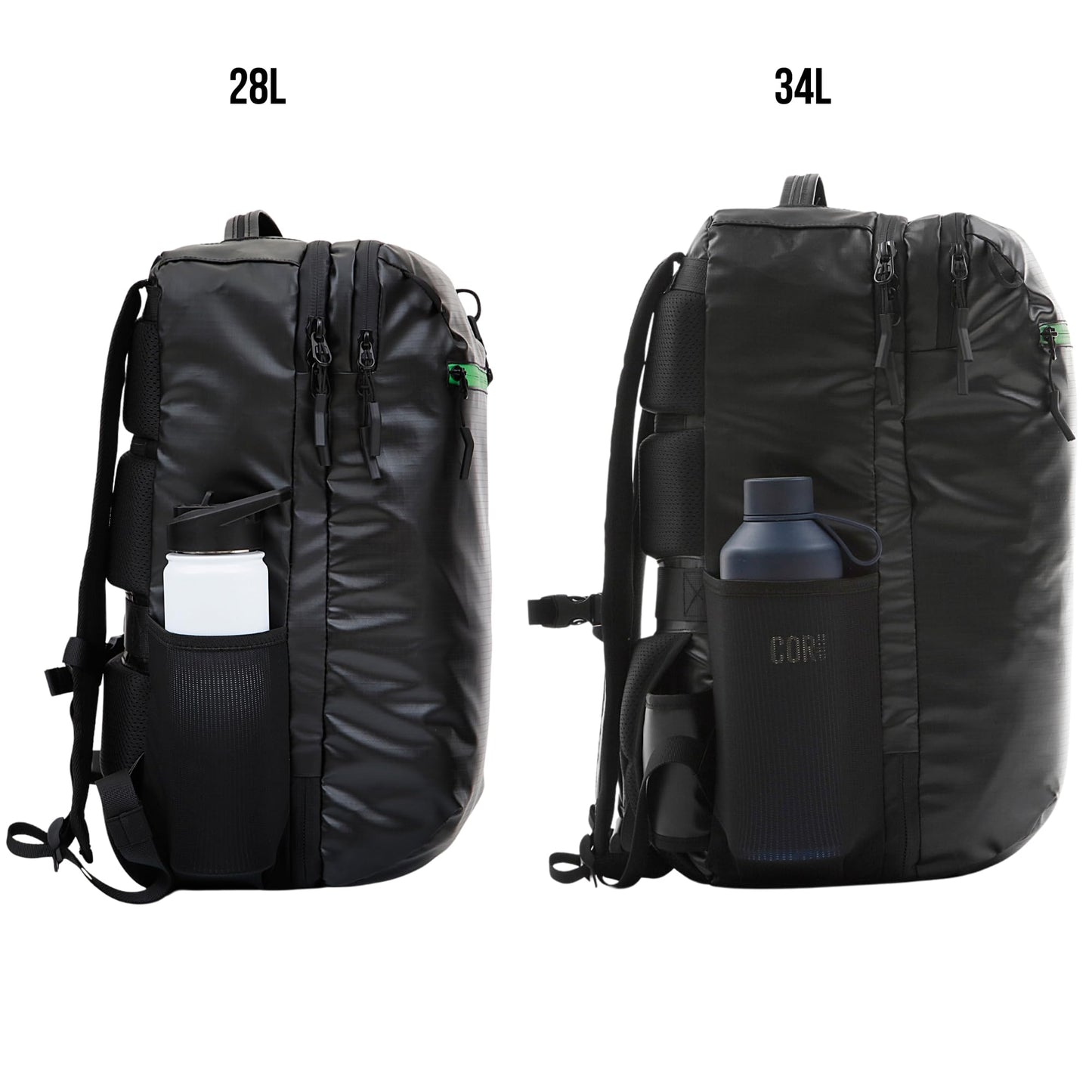 COR Surf Travel Backpack Carry On Backpack for Airplanes - Island Hopper 2.0 - Travel Backpack with Clamshell Design -Black with Green Zipper