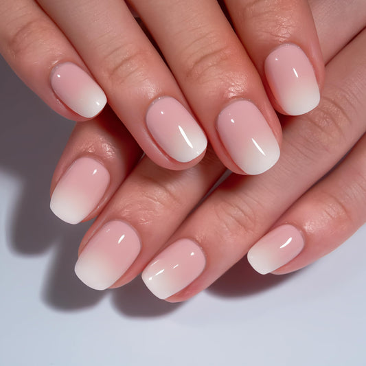 CurvLife Nude Ombre Press On Nails Extra Short – 30PCS Short Square Soft Gel Fake Nails, Natural Gradient Glue On Nails Kit for Women, Easy At-Home Salon Manicure (Nude White)