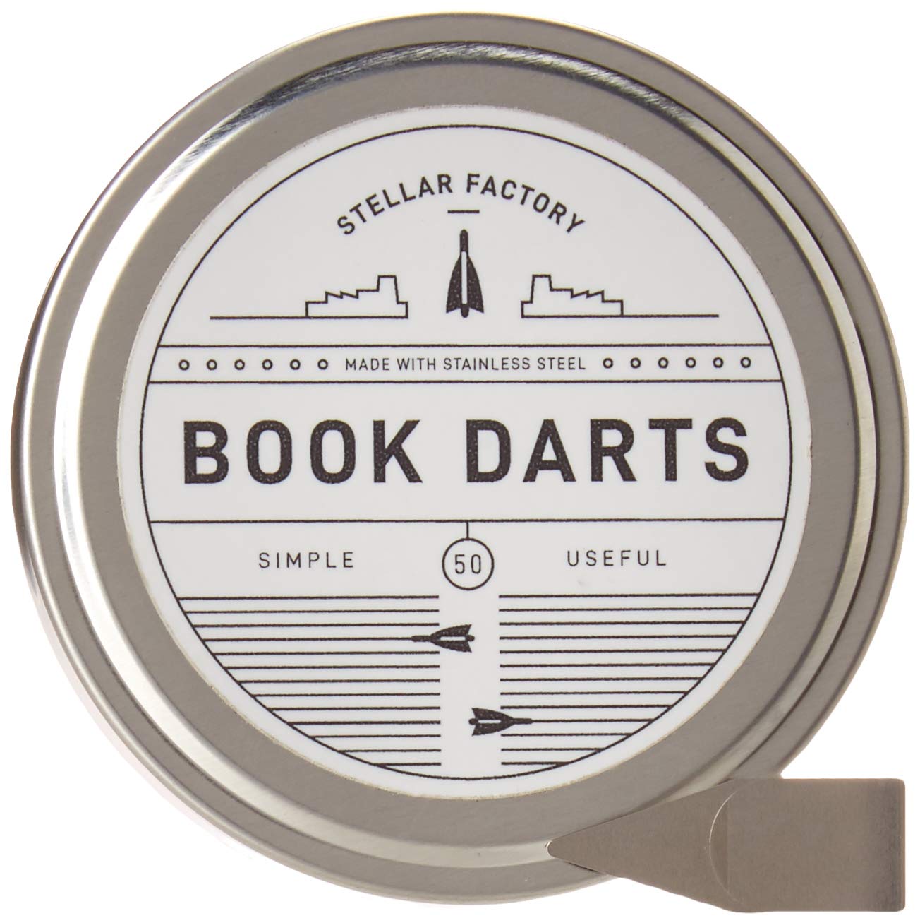 Stellar Factory Book Darts | Stainless Steel Line Marker Bookmarks | 50-Count Tin | Reusable, Page-Safe | for Students, Readers & Professionals