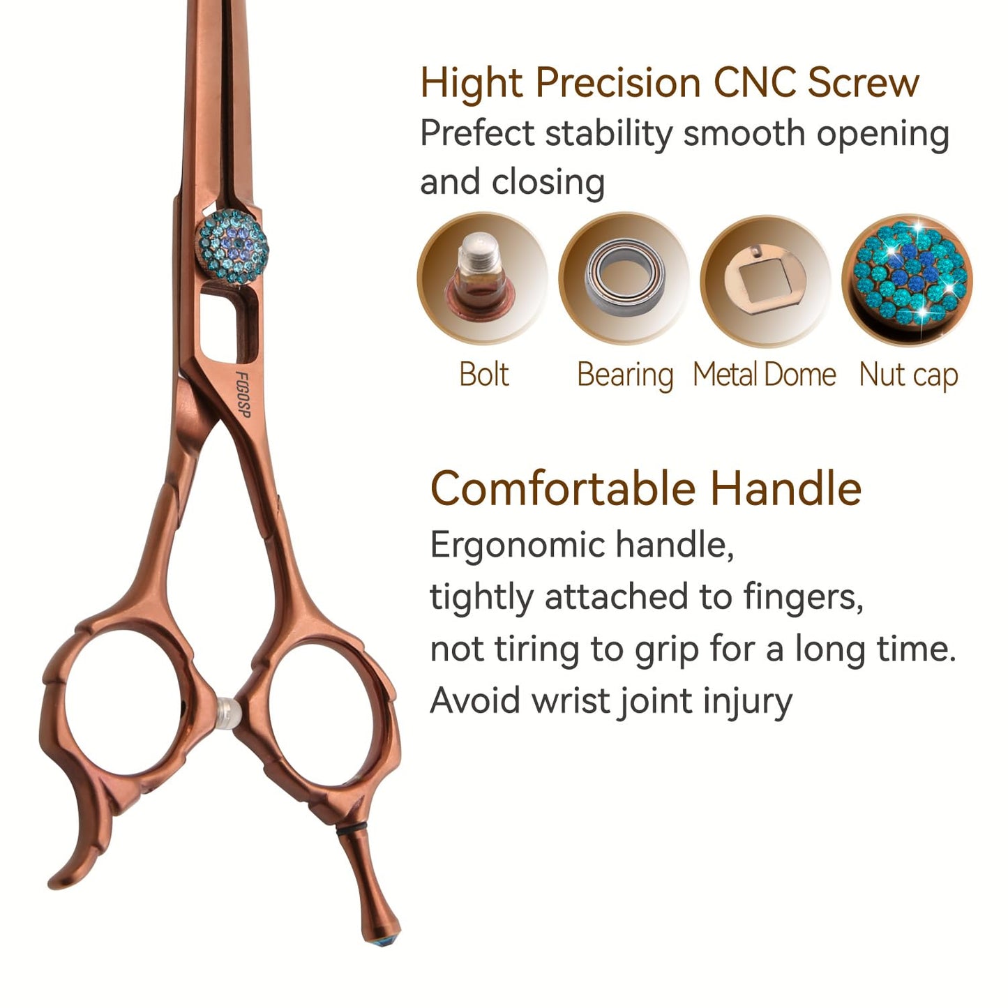 FOGOSP 7'' Dog Grooming Scissors Set 4PCS Curved Thinning Straight Chunkers Shears Kit with Hollow Out Design Ergonomic Offset Handle High Cobalt Alloy Steel Sharp and Durable(7, Chocolate Kit)