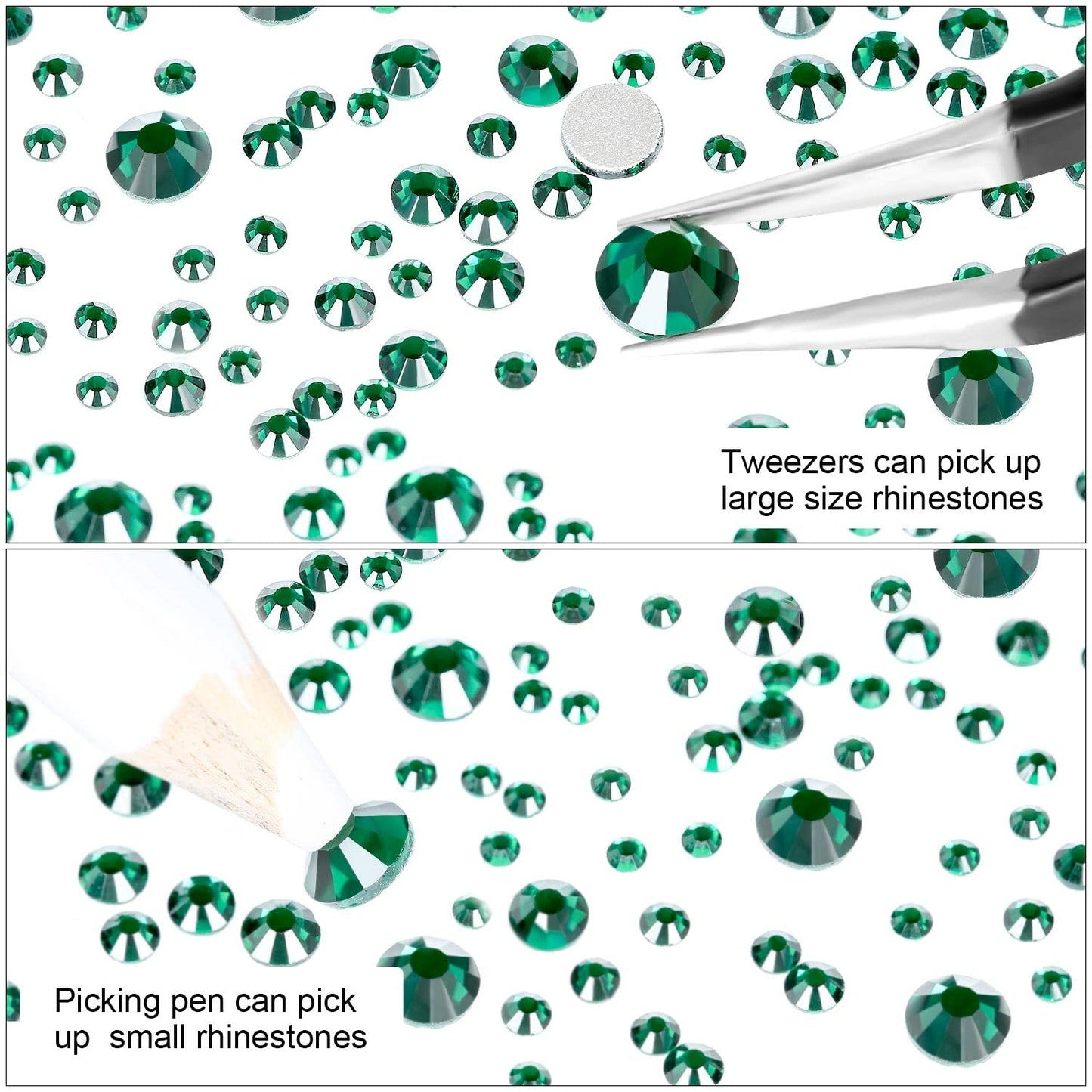 Meibite Emerald Glass Flatback Rhinestones for Nails, Crafts & Clothes – 4240PCS 6 Sizes (SS6–SS20) Crystal Gems Kit with Tweezers & Picker, Non Hotfix DIY Rhinestones for Tumblers, Shoes, Nail Art