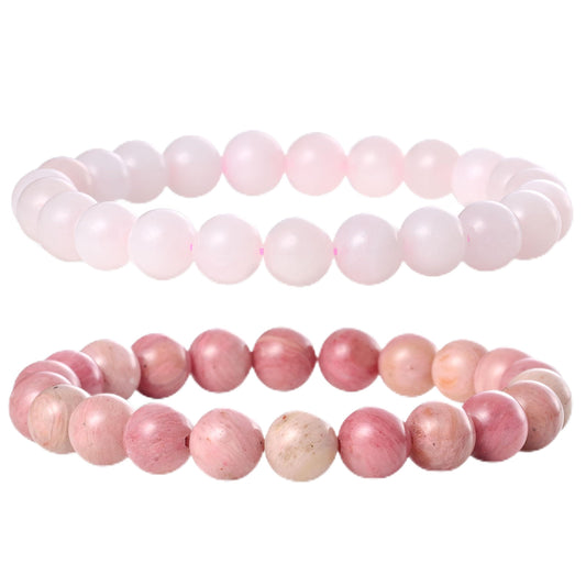Bivei Natural Gemstone Semi Precious Crystals Handmade Stretchy Round Beads Bracelet, Enhance Positive Energy,Stocking Stuffers for Women(Rose Quartz & Rhodochrosite (Self Love) Medium)