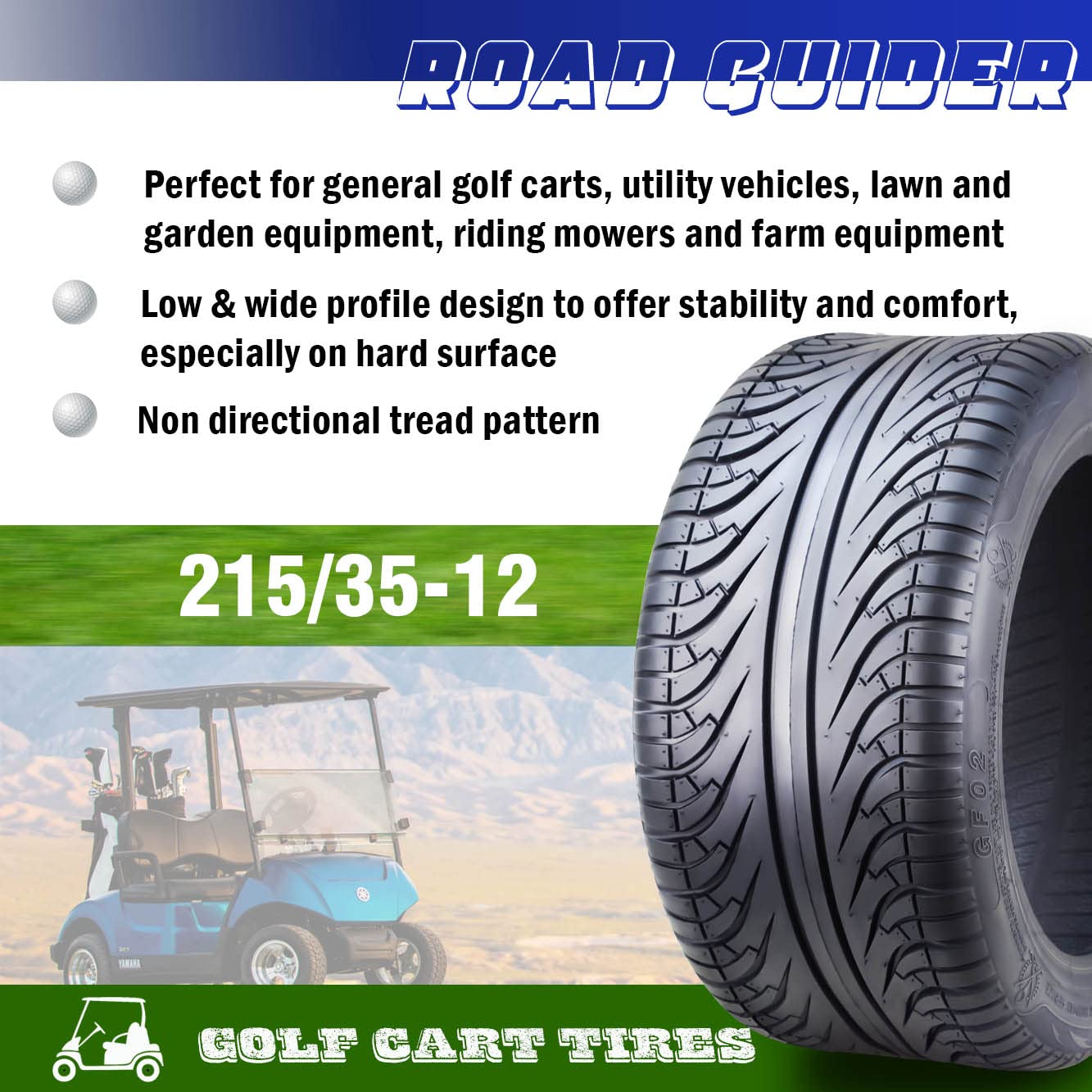 ROADGUIDER 215/35-12 Golf Cart ATV Tires 4 Ply 215/35x12 -Set 4-14004