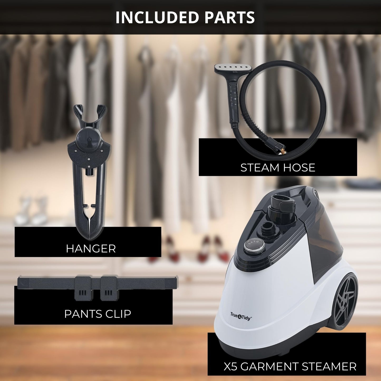 True & Tidy® Pro Commercial Garment Steamer with Extra Large 3L (101 oz) water tank, Heavy Duty with 3 Steam Settings, Aluminum Steam Plate, up to 90 mins
