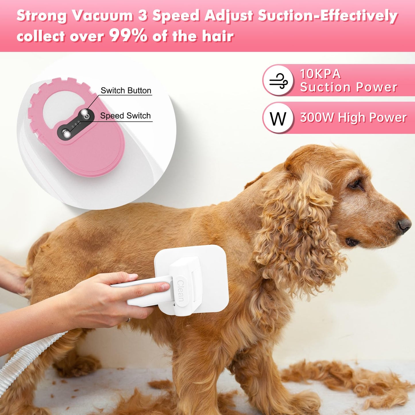 ENERTWIST Pet Grooming Kit - 5-in-1 Dog Hair Vacuum With 4L Large Vac Cup for Shedding, 5 Tools, Suction 99% Fur Hair, Quiet for Dogs, Cats and Other Animals