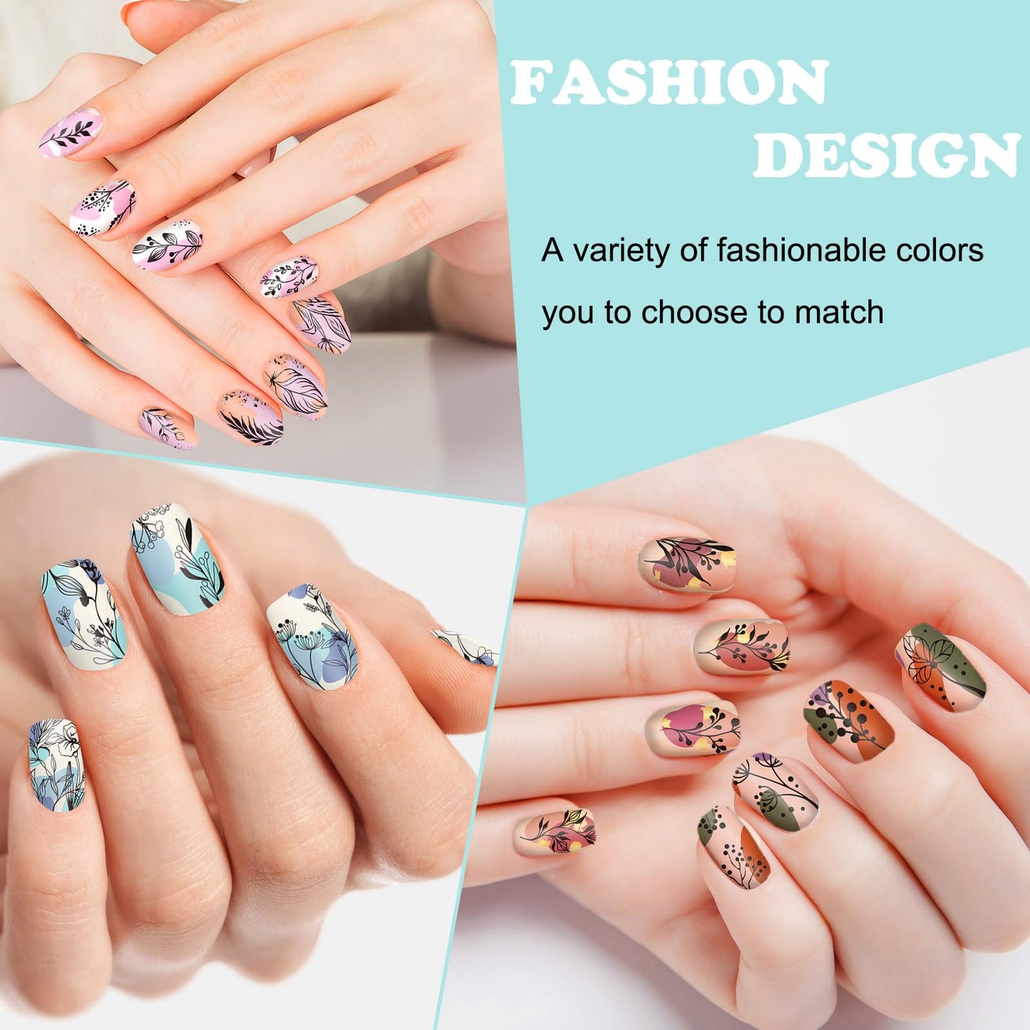 Whaline 6 Pcs Spring Floral Leaves Nail Plates Stamping Set Plant Leaves Flower Stamp Templates Nail Art Plates for DIY Print Manicure Salon Design