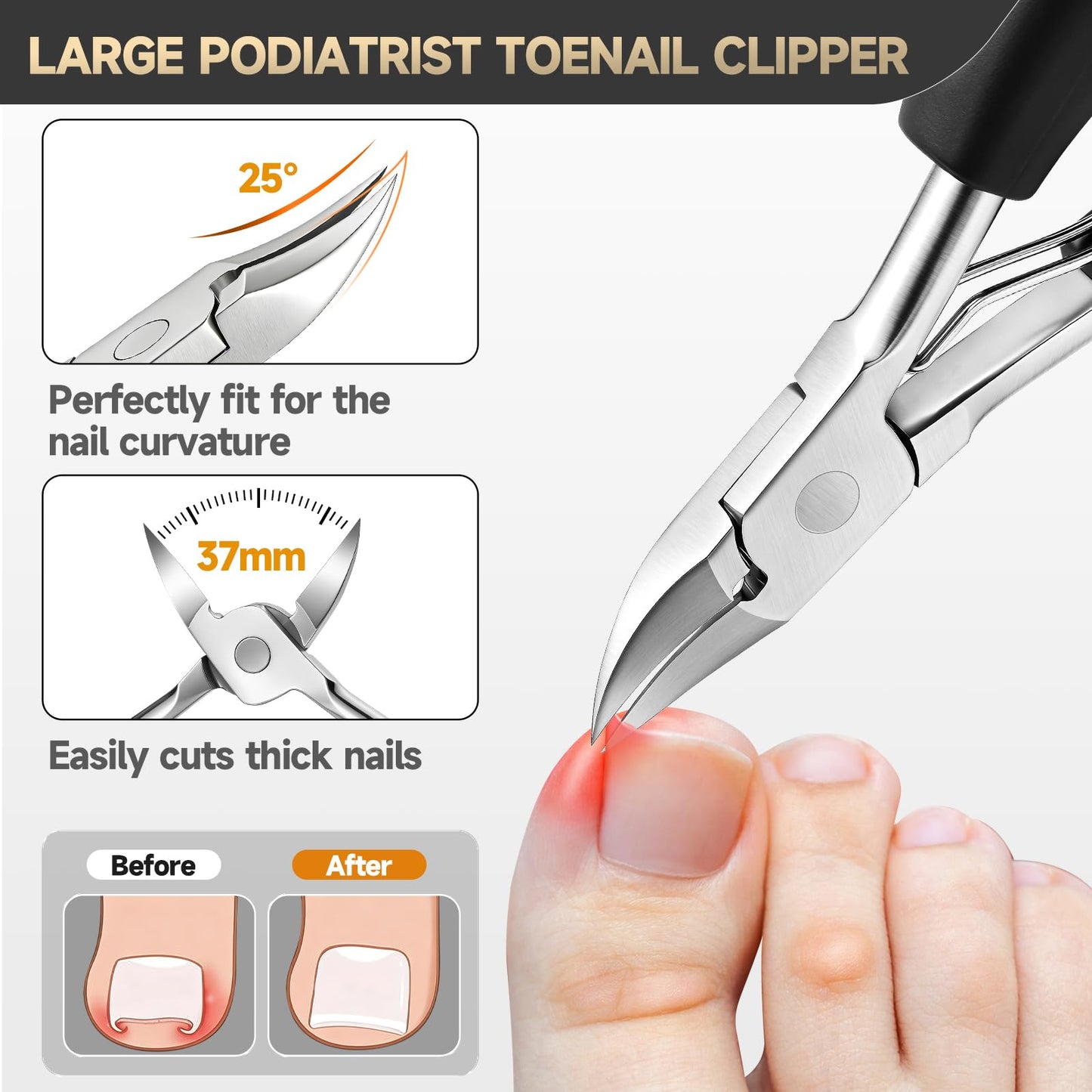 Toenail Clippers for Seniors, Heavy Duty Thick Nails Fingernail Clipper, Ergonomic Long Handle Angled Head Large Nail Cutter with Catcher for Men Women Manicure Set with Travel Case, Mothers Day Gifts