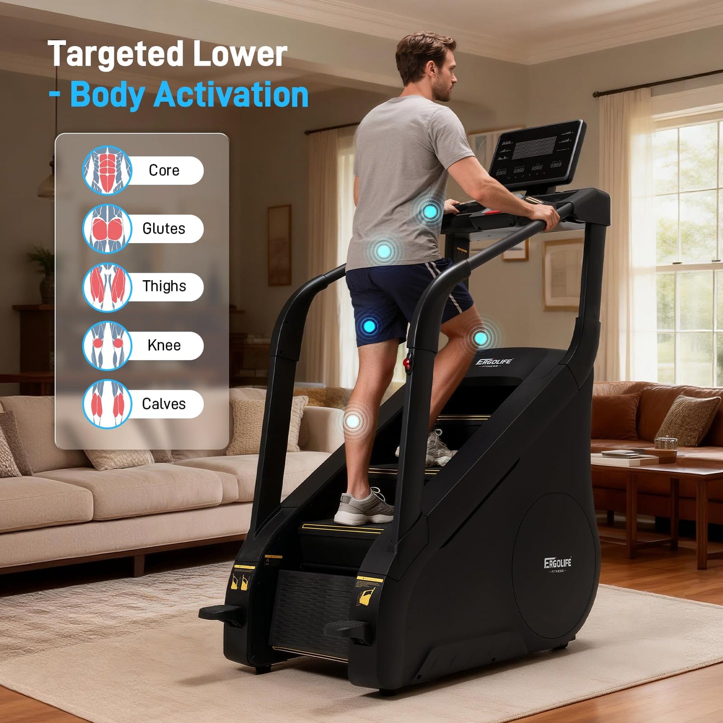 ERGOLIFE Stair Climber with 25 Resistance Levels for Home Gym, Stairmaster for Cardio Exercise, Stair Stepper Machine with LED Display
