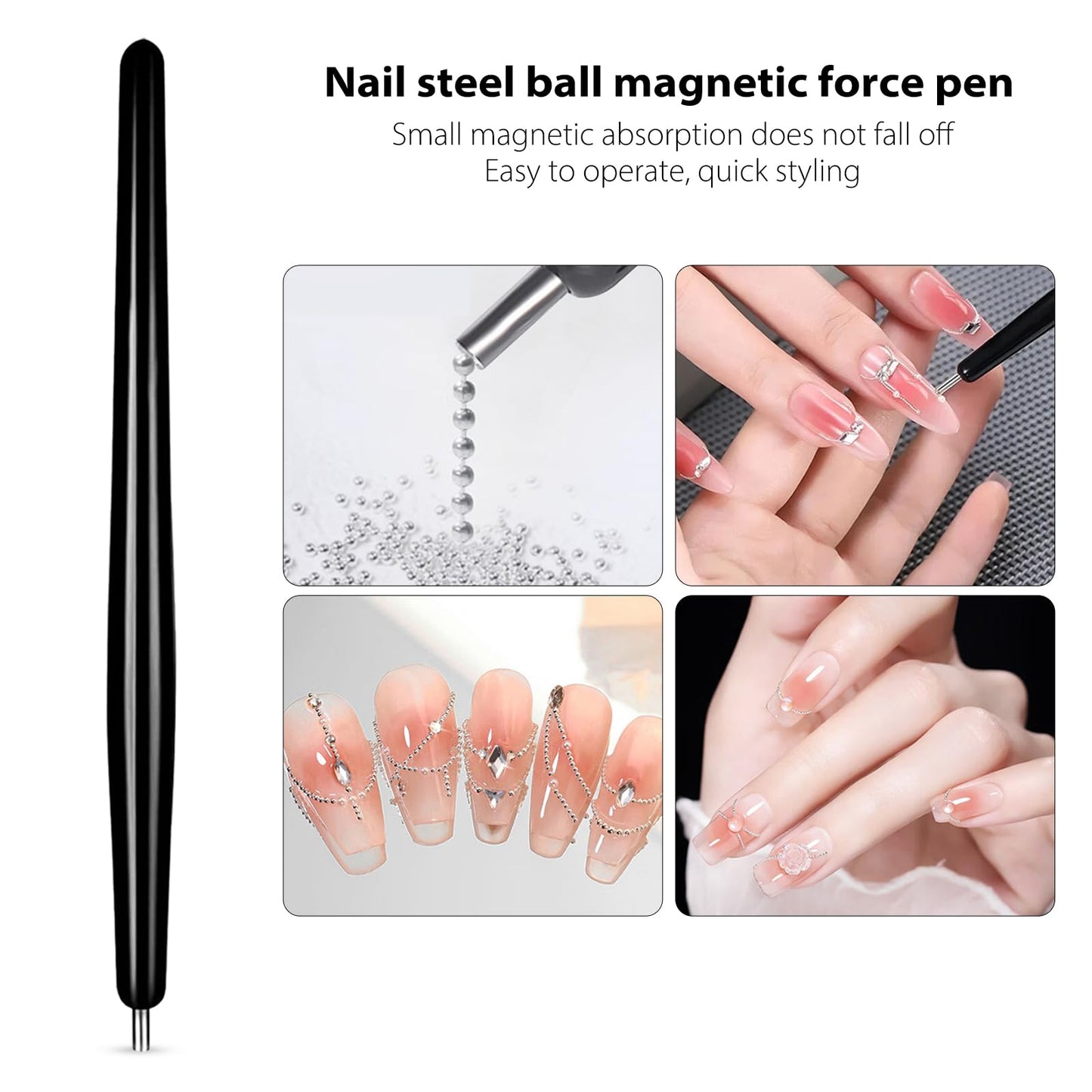 SILPECWEE 9pcs Cat Eye Nail Magnet, 3 In 1 Strong Magnetic Cat Eye Gel Nail Polish Magnet, Y-Shaped Guide Stick for Heart Effect, Nail Art Tools for Nail Art Salon DIY Home