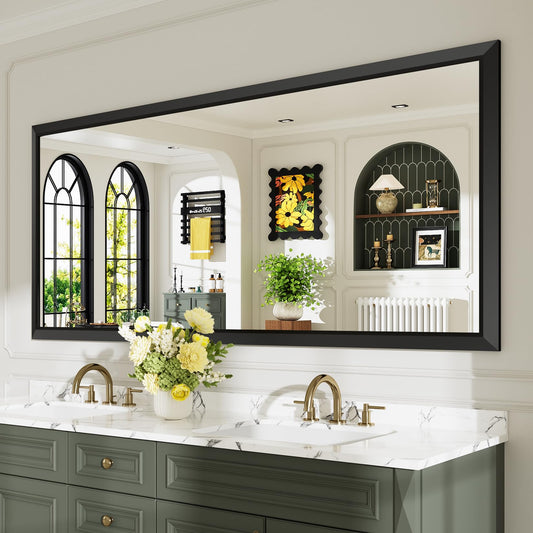 AWANDEE 72x32 Inch Black Bathroom Mirror for Wall, Beveled Framed Rectangle Bathroom Vanity Mirrors for Over Sink, Bedroom, Living Room, Entryway, Anti-Rust, HD Tempered Glass, Horizontally/Vertically