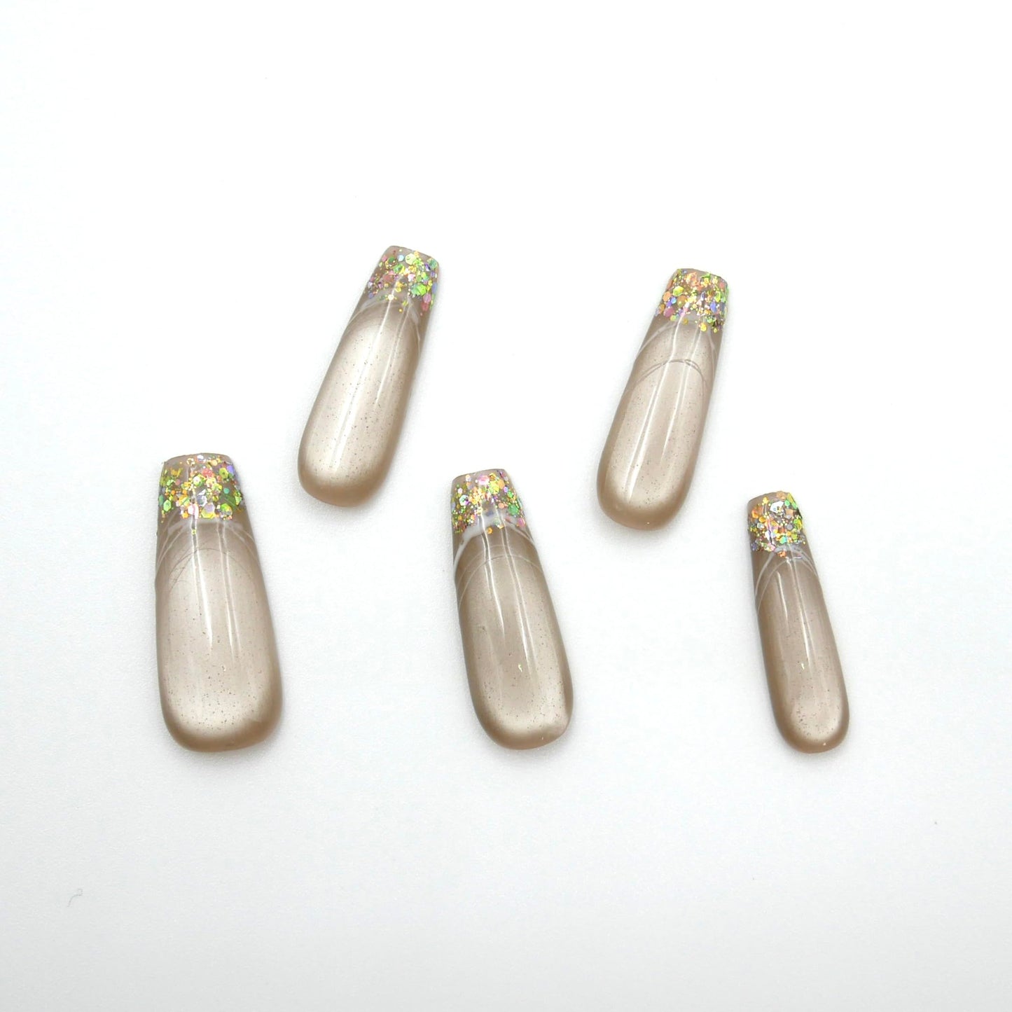 Cat Eye French Tip Press On Nails，Long Stiletto Fake Nails，Glossy and Bling Glitter.With Glue Tabs - 10Pcs Nail Kit for Women Girls Elegant & Durable Artificial Nails for Instant Manicure.