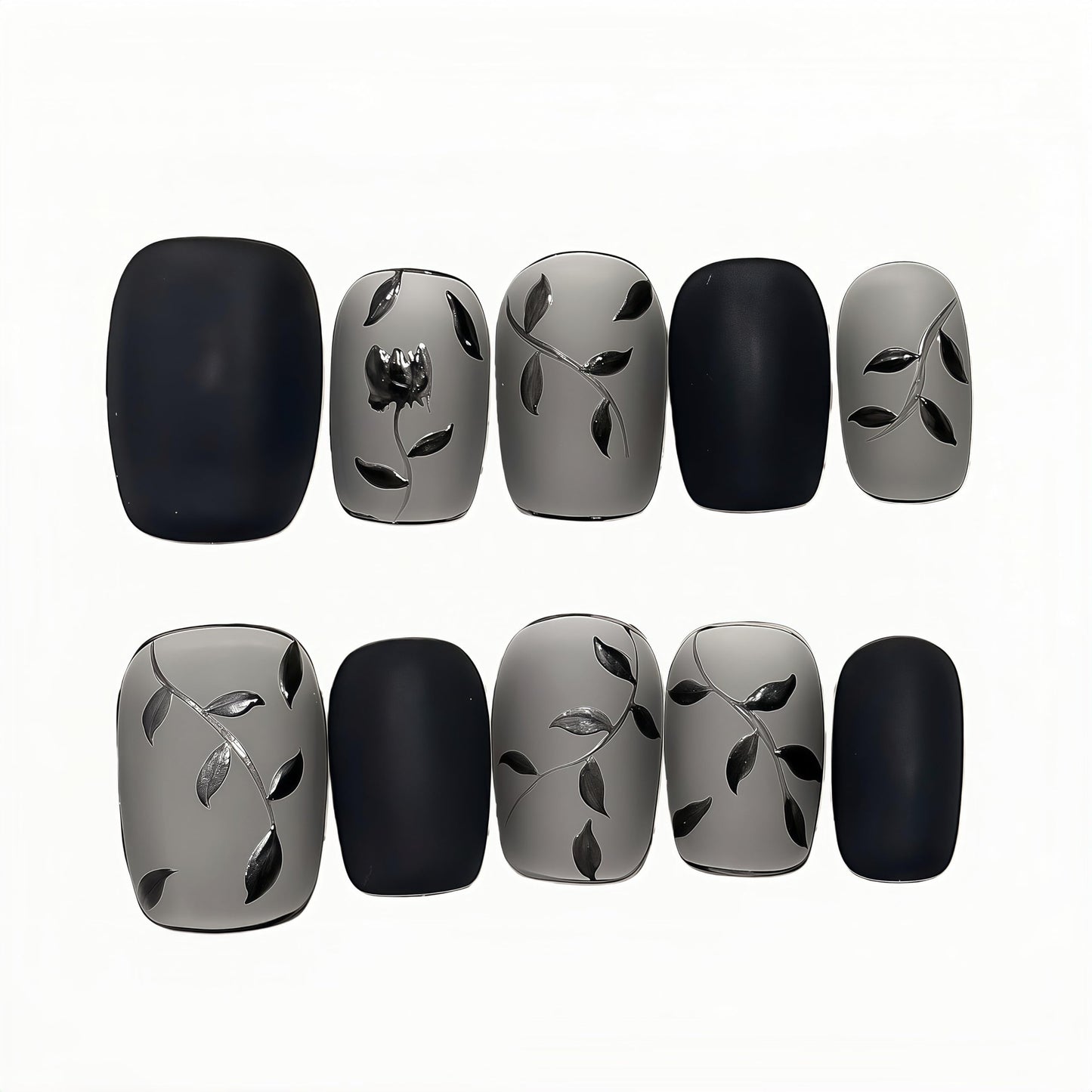 Fine Point Handmade Salon-Quality Fake Nails, Short Press On Nails, 3D Design, Matte Black Lace, See-Through, Elegant Reusable Acrylic Nails, 10 Pieces (Size Large)
