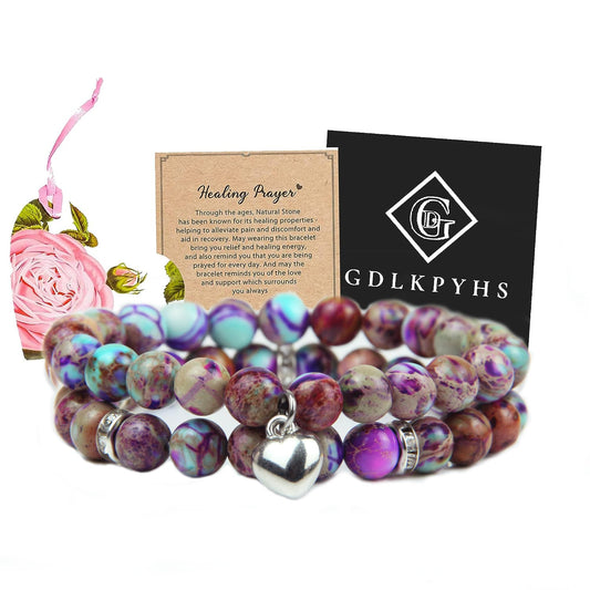 GDLKPYHS Healing Bracelets for Women - Imperial Jasper Bracelet - Healing Prayers Crystal Bracelet, 8mm Natural Stone Stress Relief Yoga Beads Get Well Soon Gifts