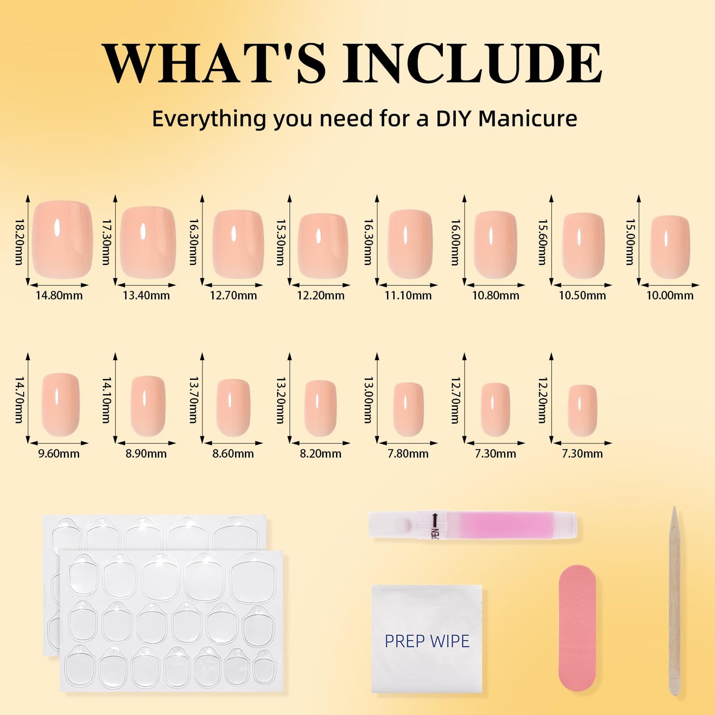 Leefrei Press on Nails Short - Square Nails Press ons for Women, Reusable Glossy Nude Pink Glue On Nails 30 Pcs 15 Sizes Fake Nails Kit with Glue, Soft Blush