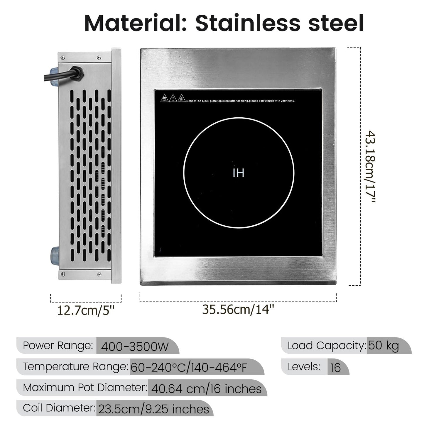 3500W Commercial Induction Cooktop, 240V Single Induction Burner with 18-Hour Timer, High-Efficiency Induction Heater for Restaurant & Catering
