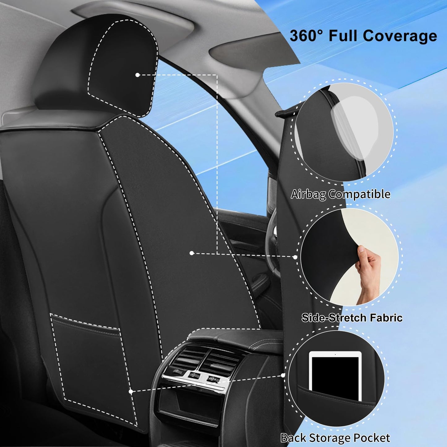 FiveFox Fit Trax Car Seat Covers for Chevrolet/Chevy Trax 2015-2026 - Luxury Full Coverage Leather, Waterproof & All Weather Breathable Seat Cushion Protector, Airbag Compatible, Full Set, Red Trim