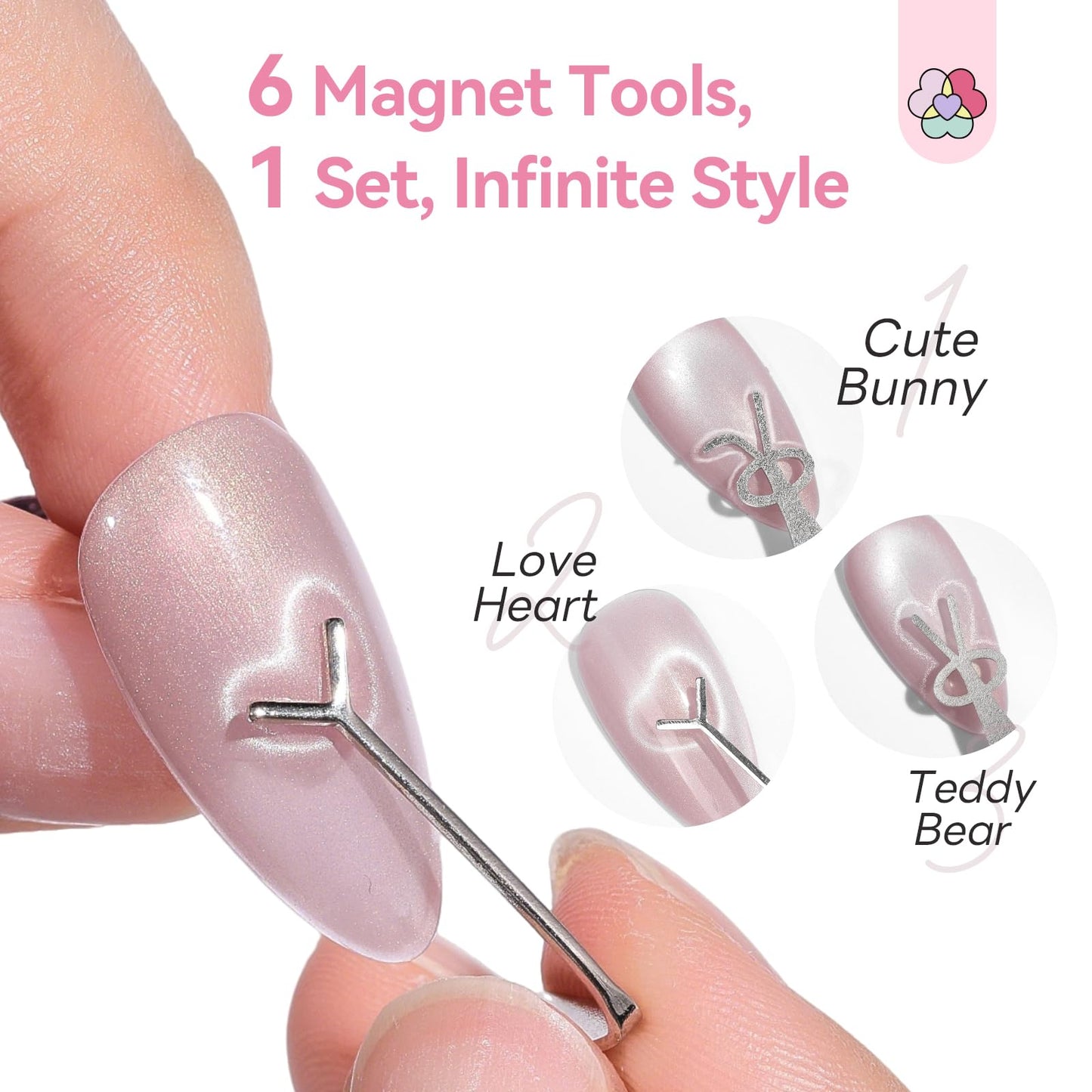SAVILAND Cat Eye Magnet For Nails: 7 PCS Nail Magnet Guides for CatEye Magnet Gel Nail Polish Scissor-Shaped French Cat-Eye Effect Heart Magnet for Cat Eye Gel Polish Beginners Home Gift