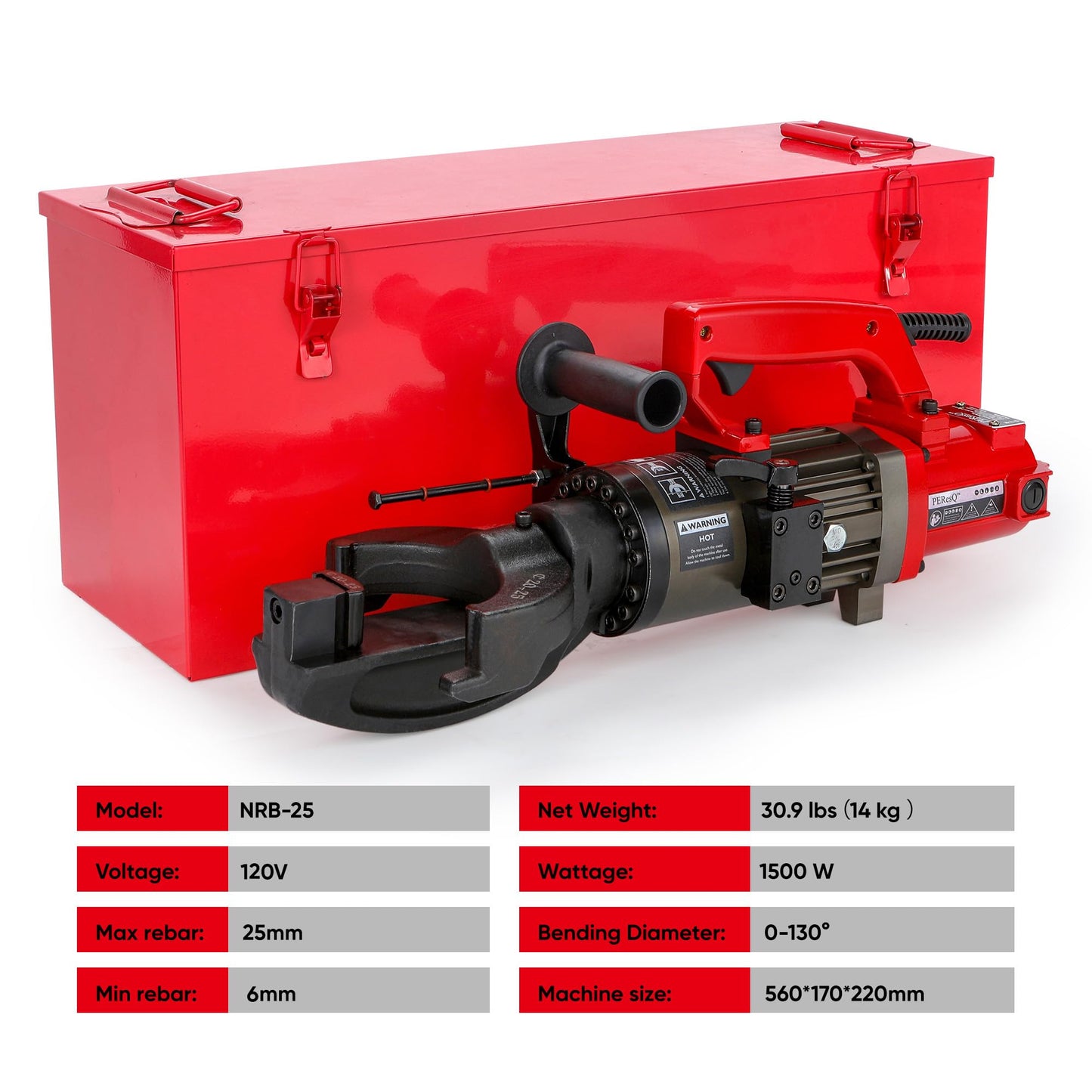 Electric Hydraulic Rebar Bender, 1500W 120V Portable Rebar Bender, Bending up to 1″ (#8, 25mm) Rebar, Lightweight 30 lb Aluminum Body, NRB-25 (NRB-25 Red)