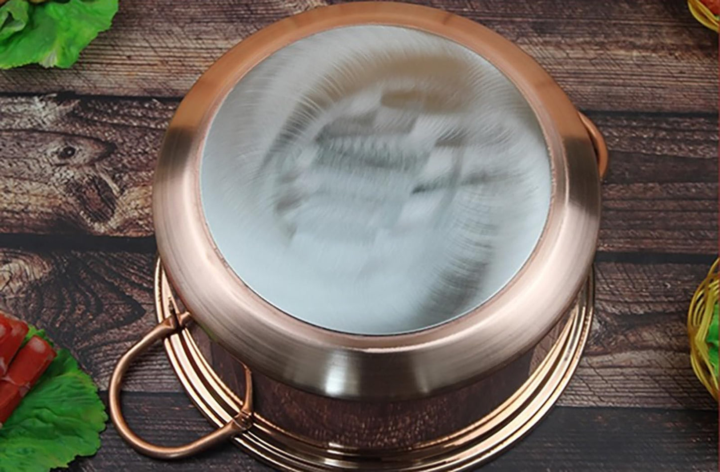 CVQWRJH Extra-thick Copper Hot Pot Pure Copper Tin Lined Cooking Pot, Copper Vintage Cooking pot, Chinese Style Induction Cooker Copper Hot Pot Handcrafted Copper Pot shabu Lamb Soup Copper Pot,28cm/1