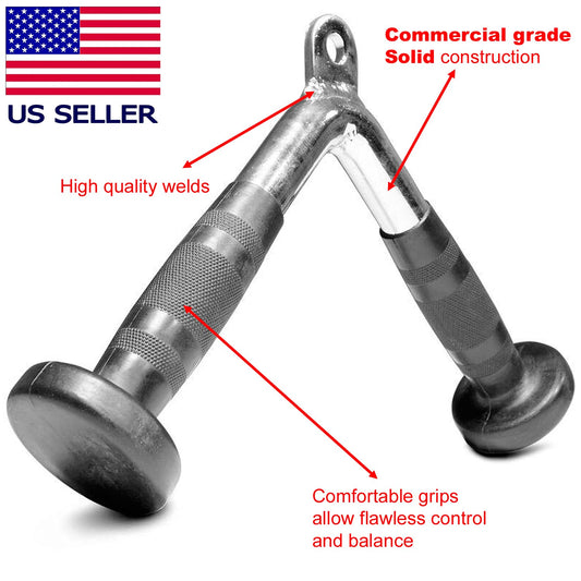 FITNESS MANIAC Home Gym Weightlifting Machine Attachments Tricep Press Push Down Bar V Handle Close Grip Cable V bar Rubber Handgrips