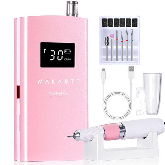 Makartt Cordless Electric Nail Drill, 30,000RPM E File for Acrylic & Gel Removal, 8.5H Battery, Quiet, LCD Display, Portable Nail Drill for Beginners & Nail Techs, Perlarie Pearly Pink