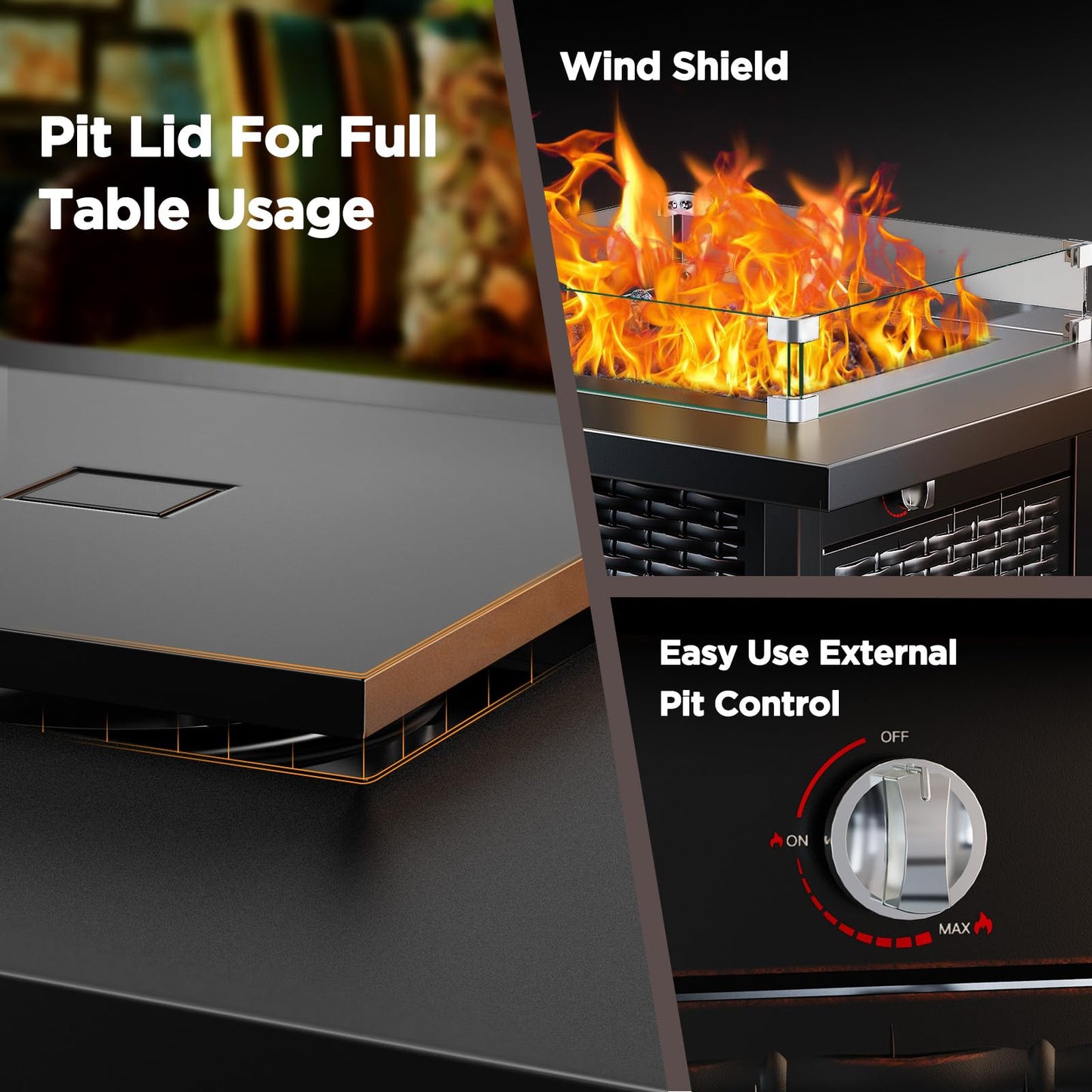 Ciays Propane Fire Pit, 28″ Outdoor Gas Fire Pit, 50,000 BTU Steel Fire Table with Glass Wind Guard, Lid & Lava Rock, Add Warmth and Ambience to Gatherings and Parties On Patio Deck Garden Backyard