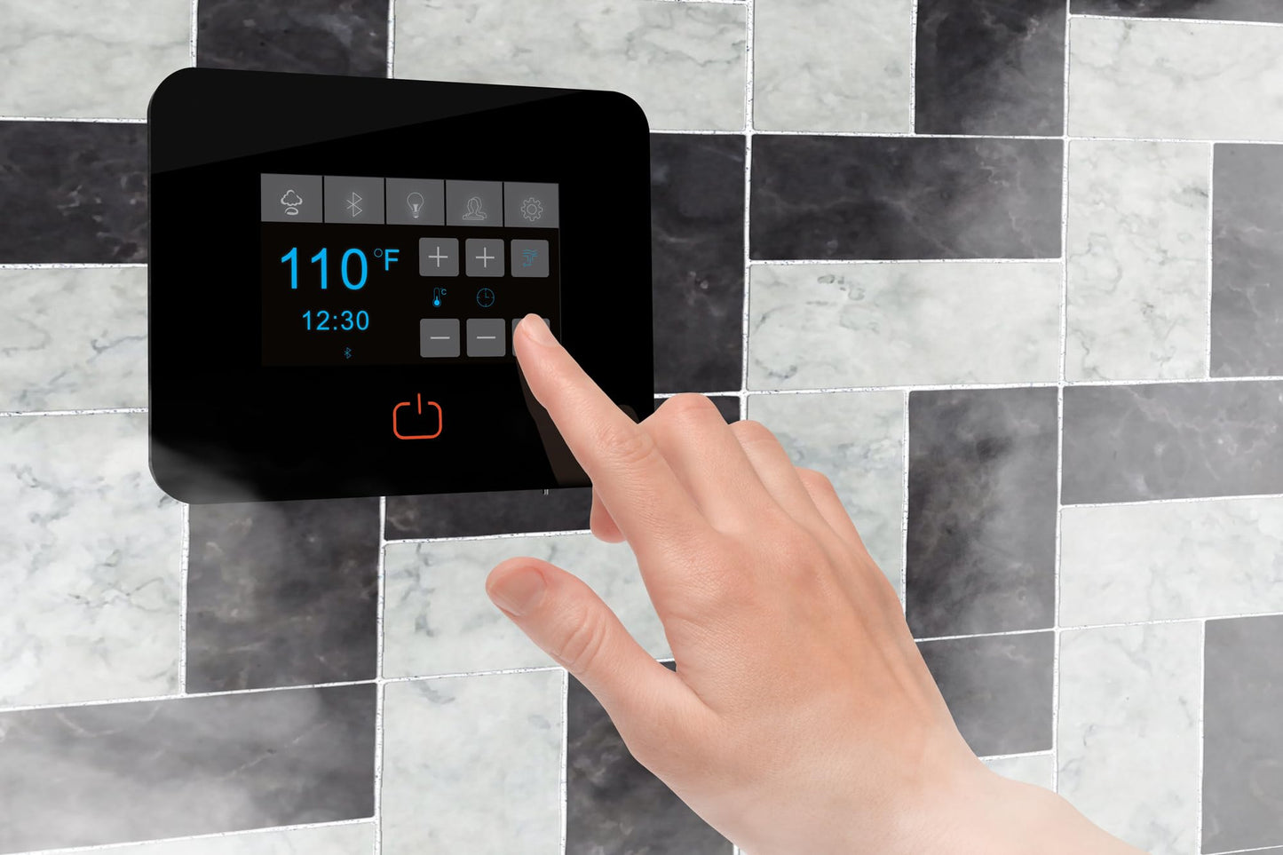 SaunaSpa Builders Series 12kW Steam Bath Generator with Quickstart Continuous Steam, Black Digital Touch Pad, Built-in Auto-Drain, and Aroma Steamhead in Polished Chrome