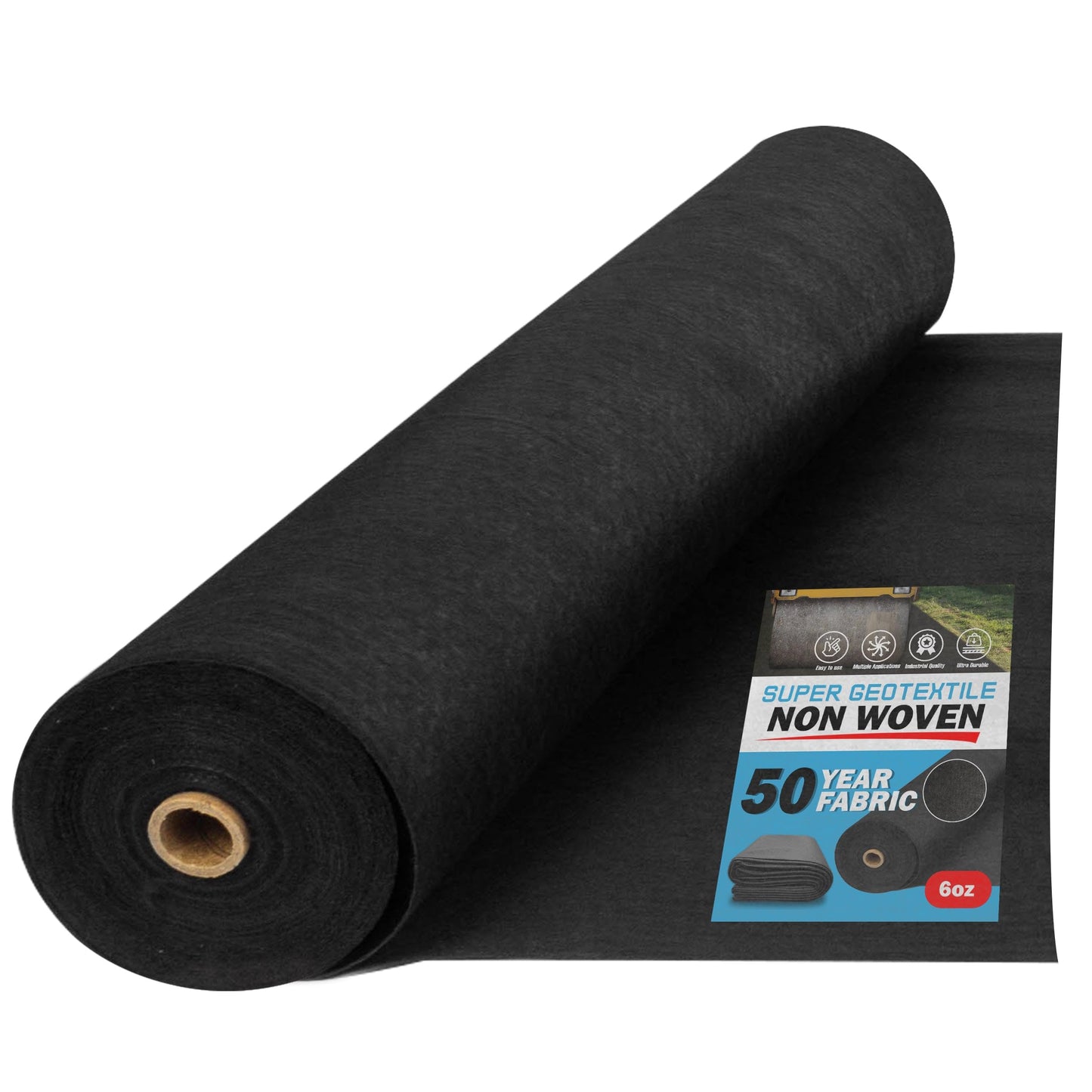 Super Geotextile 4, 6, 8 oz Non Woven Fabric for Landscaping, French Drains, Underlayment, Erosion Control, Construction Projects - 6 oz (3X50)