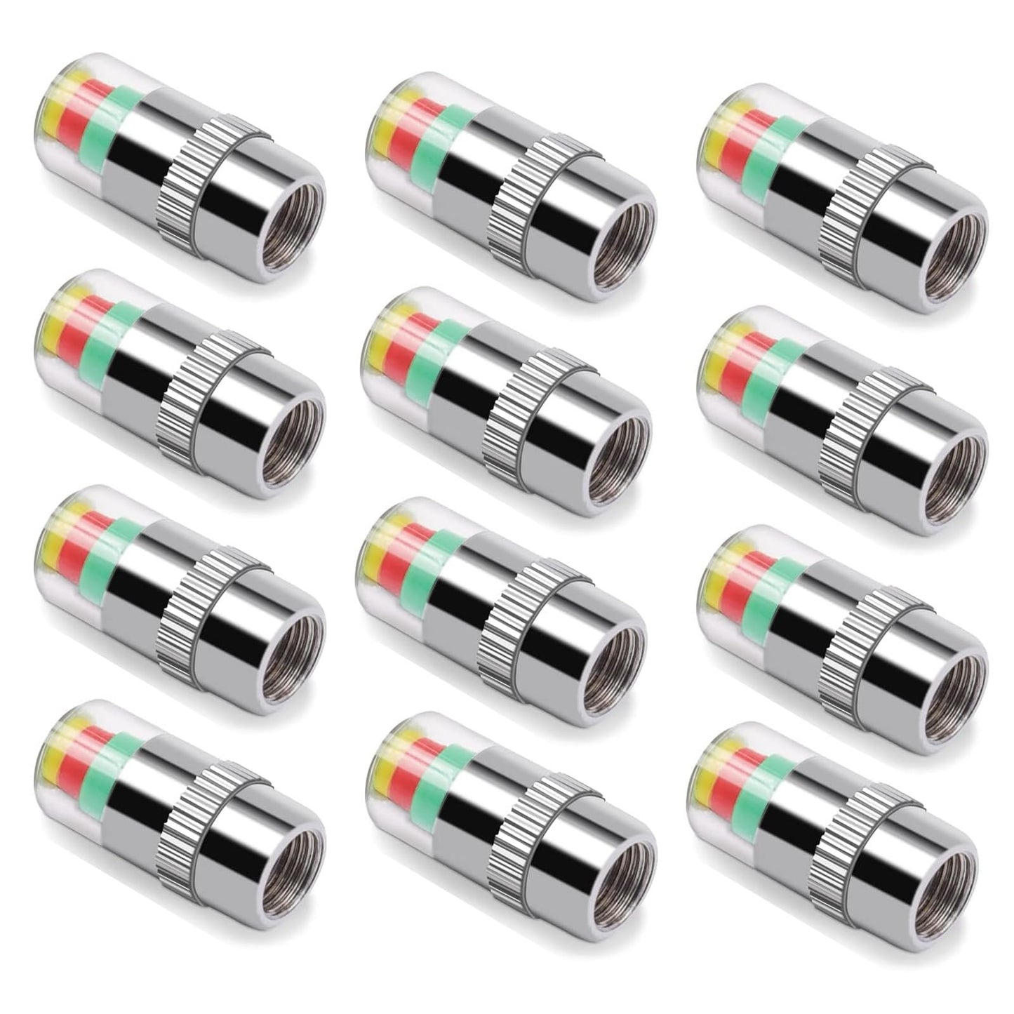 LANCESKEY 12pcs Tire Pressure Caps, Easy to Read 3 Color Car Tire Pressure Monitor Valve Stem Caps, 32-to-35 PSI