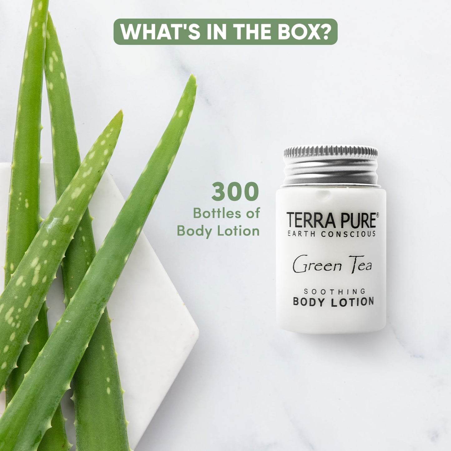 Terra Pure Travel Size Hotel Body Lotion 300 Count 1 oz Bottles Guest Amenities for Hotels Vacation Rentals and Short Term Rentals Paraben Free Green Tea Scent Infused with Aloe and Olive Oil