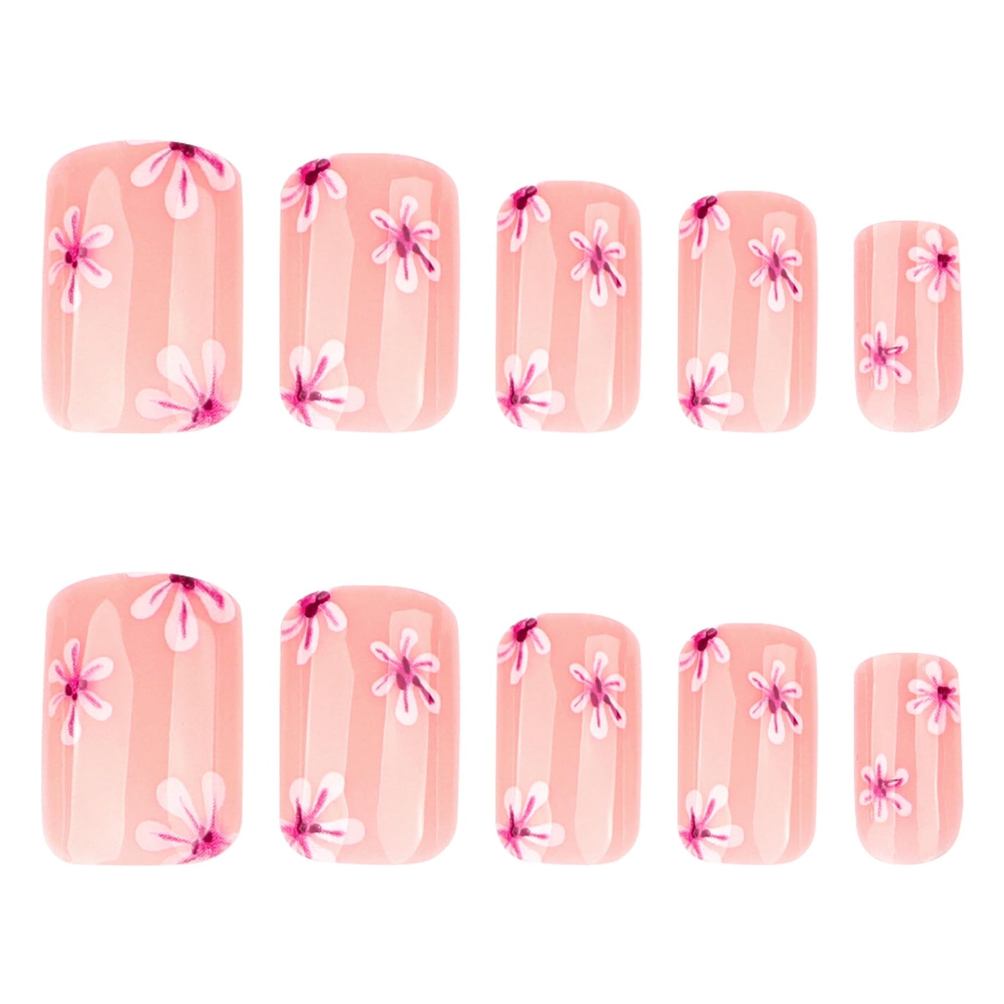 Pink Floral Press On Nails Short Square, Glossy Nude Pink False Nails with Small Daisy Design, Cute Spring Summer Fake Nails for Women, Full Cover Acrylic Nails Set, 24PCS