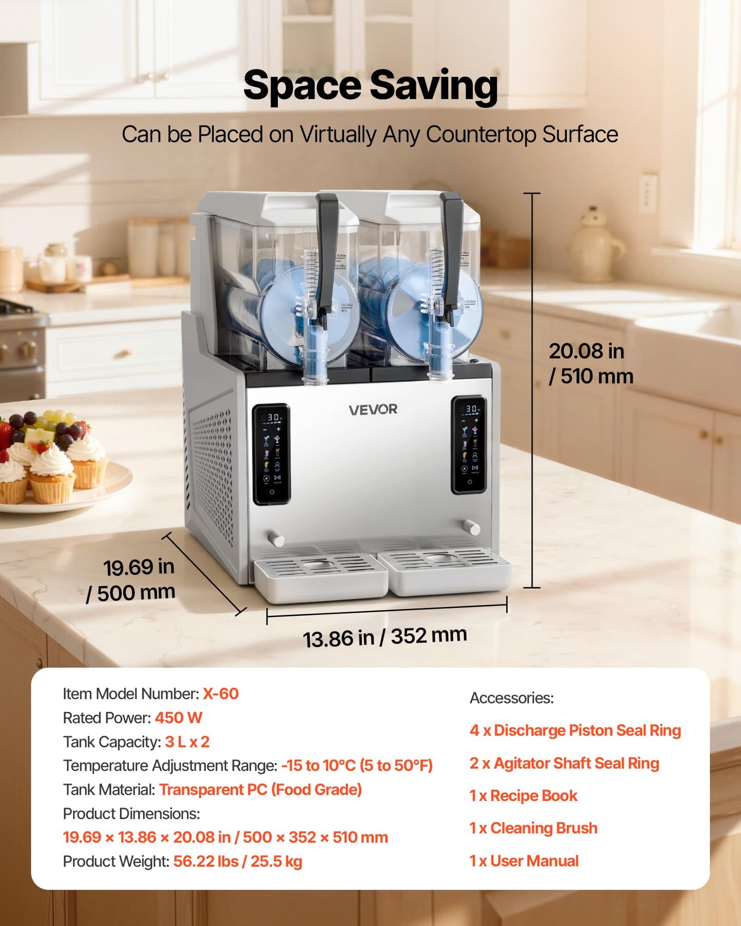 VEVOR Slushie Machine, 3L/100oz x 2 Tank Slushy Machine for Home, No Ice Needed Frozen Drink Maker, Margarita Maker with Self-Cleaning, for Frozen Margaritas, Frappés, Milkshake & More