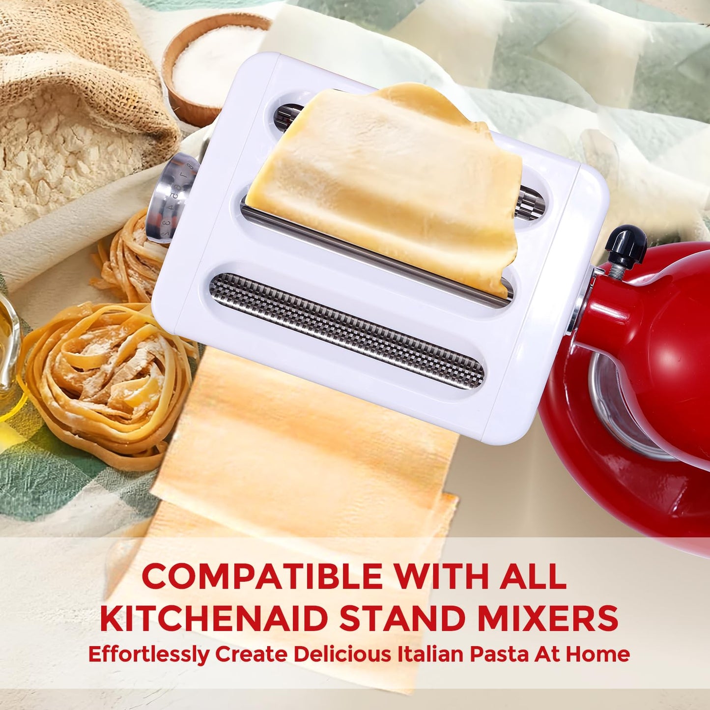 Pasta Maker Attachment for KitchenAid Stand Mixers 3-in-1 Stainless Steel Pasta Roller, Spaghetti/Fettuccine Cutter for KitchenAid Mixer Accessories & Pasta Press by Gomen