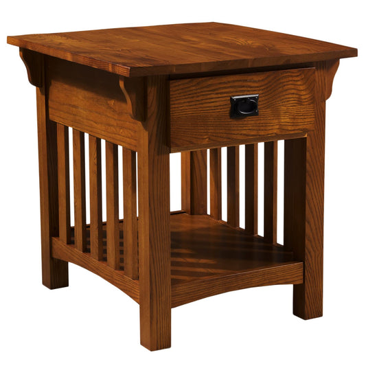 Leick Home Mission End Table, Solid Wood, 1 Storage Drawer, Additional Secret Compartment, Bottom Display Shelf, Easy-Assembly, Medium Oak, 20.0 in. L x 24.0 in. W x 24.0 in. H, 8222-SC
