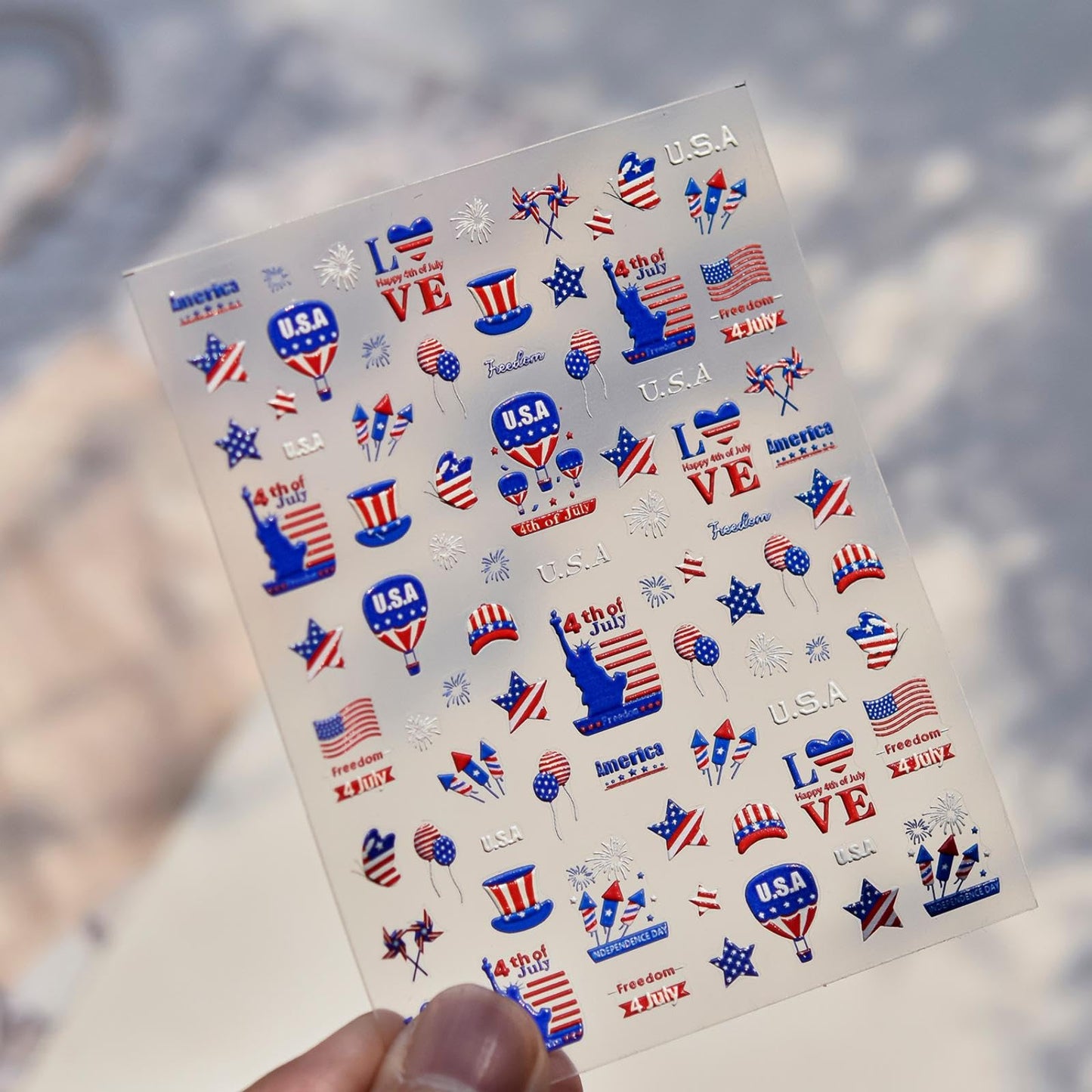 Independence Day Nail Stickers Star Self-Adhesive Balloon 5D Embossed Statue of Liberty Summer Nail Decals 4th of July Nail Designs Firework Nails Art Decoration for Women Manicure 1 Sheet