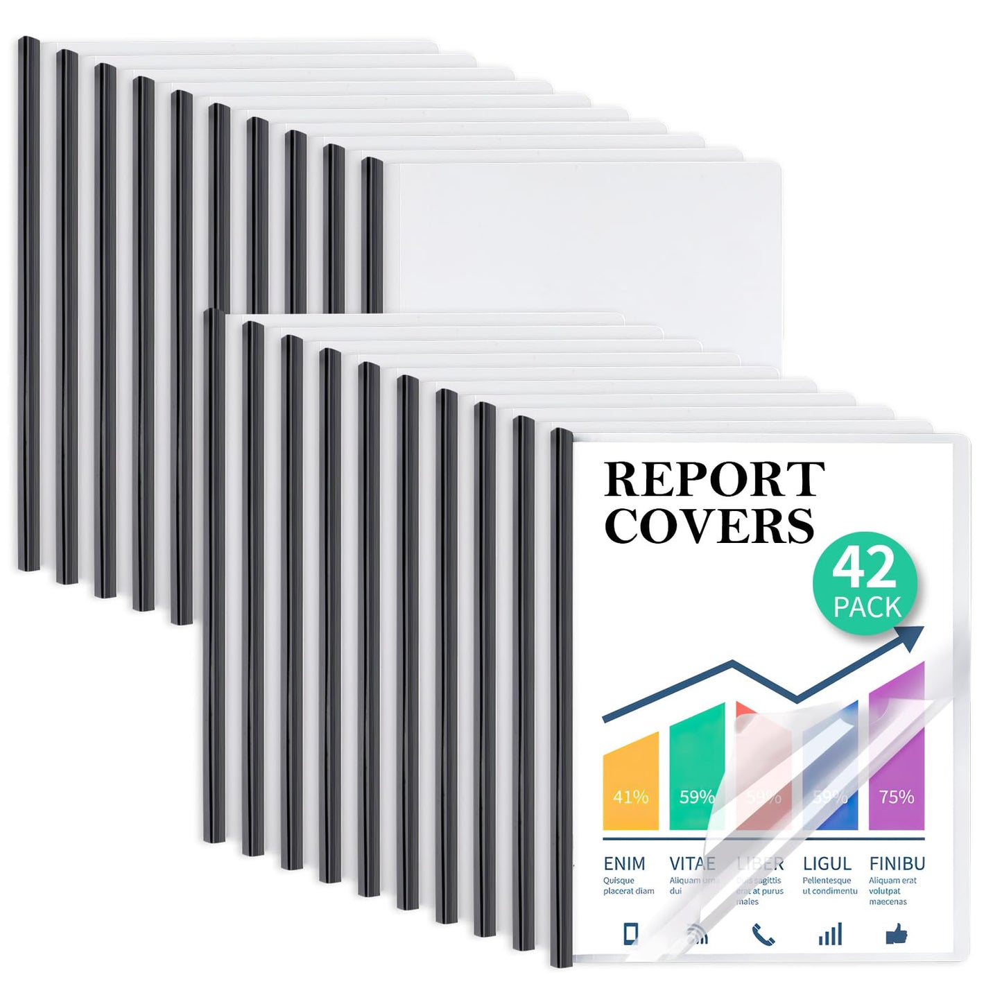 42 Pack Report Covers, COIDEA Report Covers with Sliding Bar, Presentation Folders for A4 and Letter Size Paper, Clear Report Covers Binder Bulk for School Business, 70 Sheet Capacity