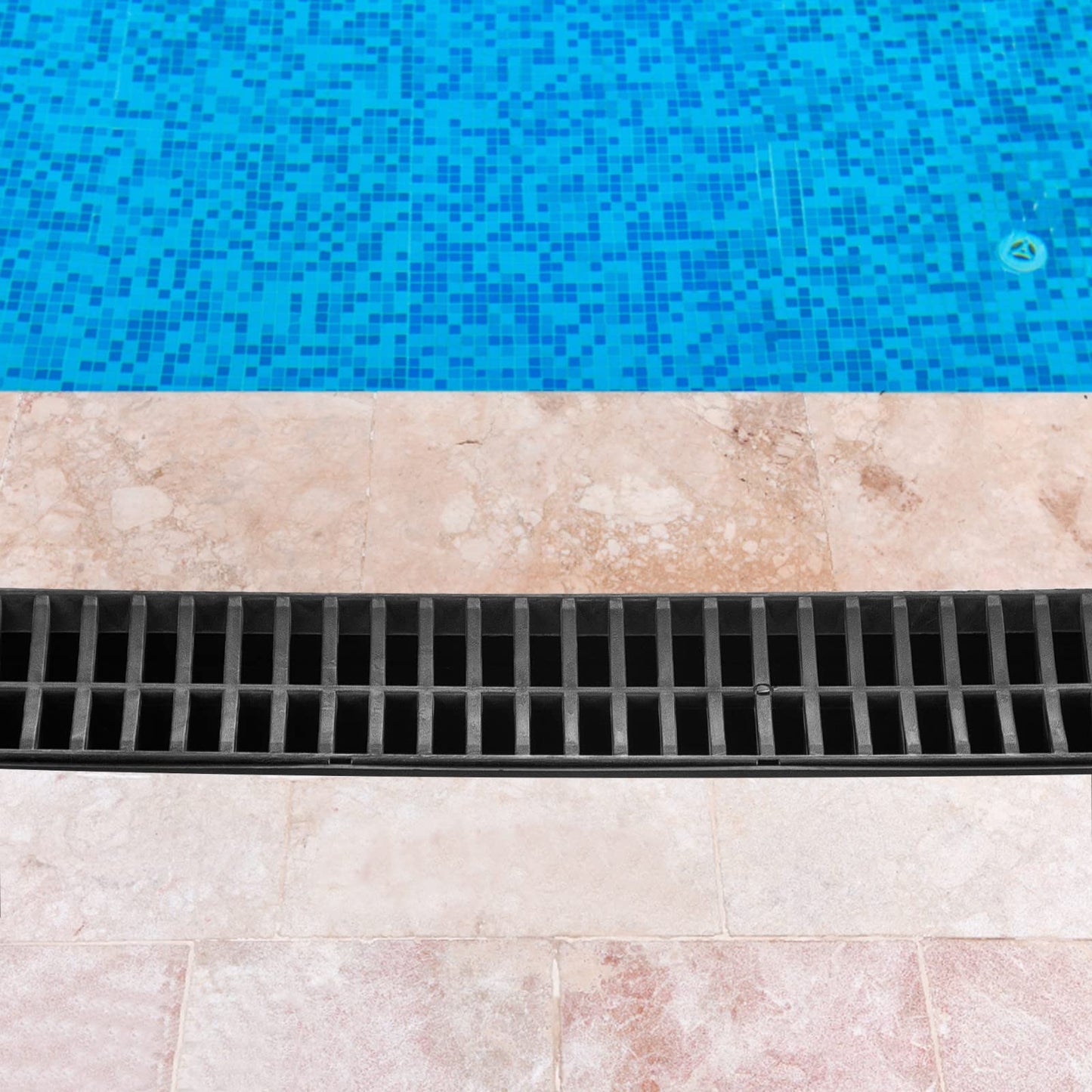 VEVOR Trench Drain System 4 Pack, Channel Drain with Plastic Grate 5.9 x 7.5 in HDPE Drainage Trench, Black Plastic Garage Floor Waterway 4 x 39 in with 4 End Caps for Garden Driveway