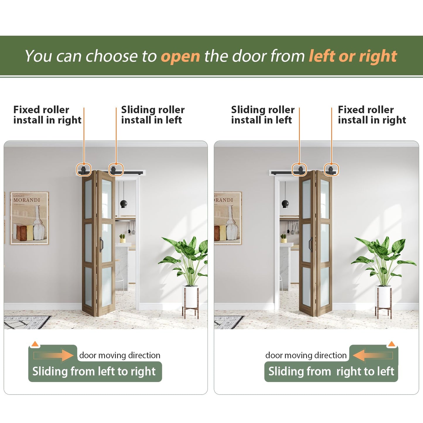 FREDBECK Bifold Barn Doors 30X84 (Double 15x84) with Frosted Glass and Hardware Kit Included, Brown,for Bedroom,Bathroom,Assembly Required