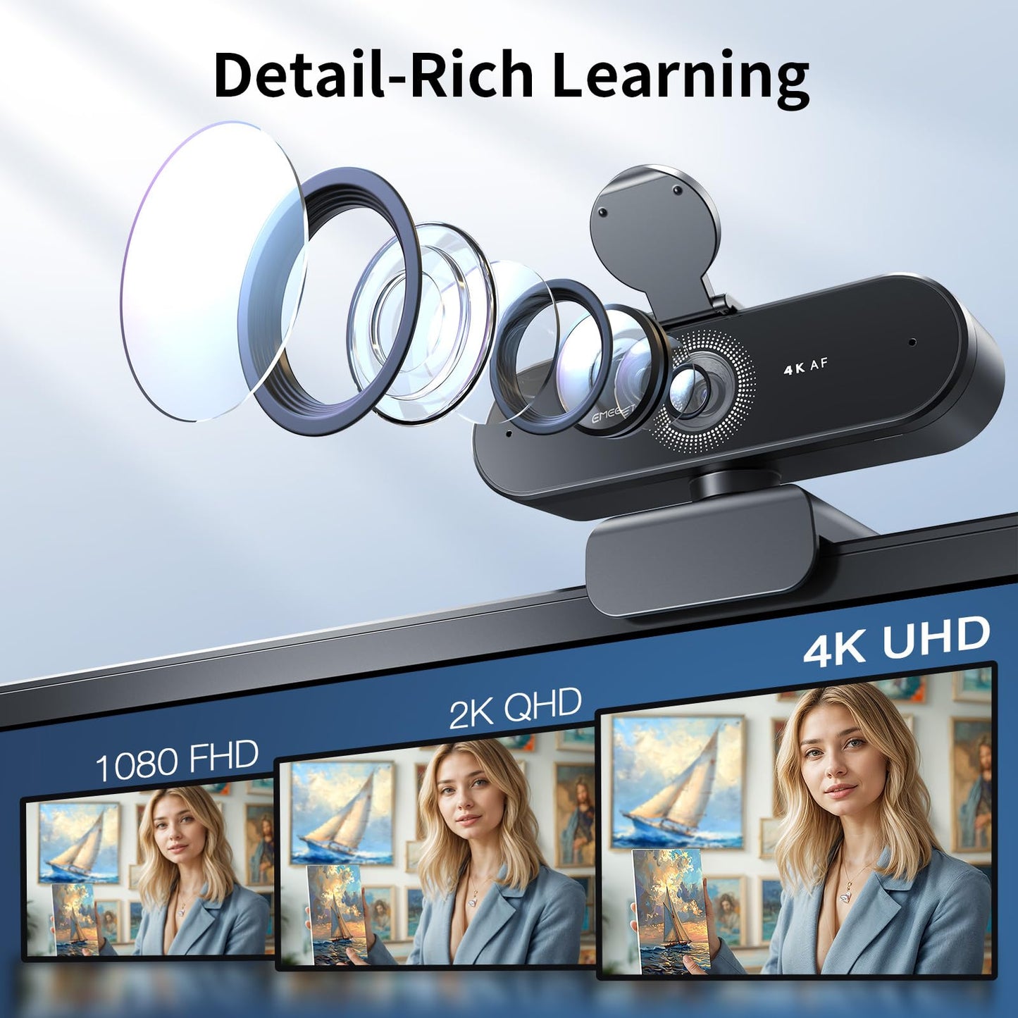 EMEET NOVA 4K Webcam for PC - Ultra 4K HD, PDAF Autofocus, Dual Omnidirectional Mics, 73° FOV, Auto Light Correction, USB-A, Privacy Cover, Ideal for High-End Business Meetings&Live Streaming