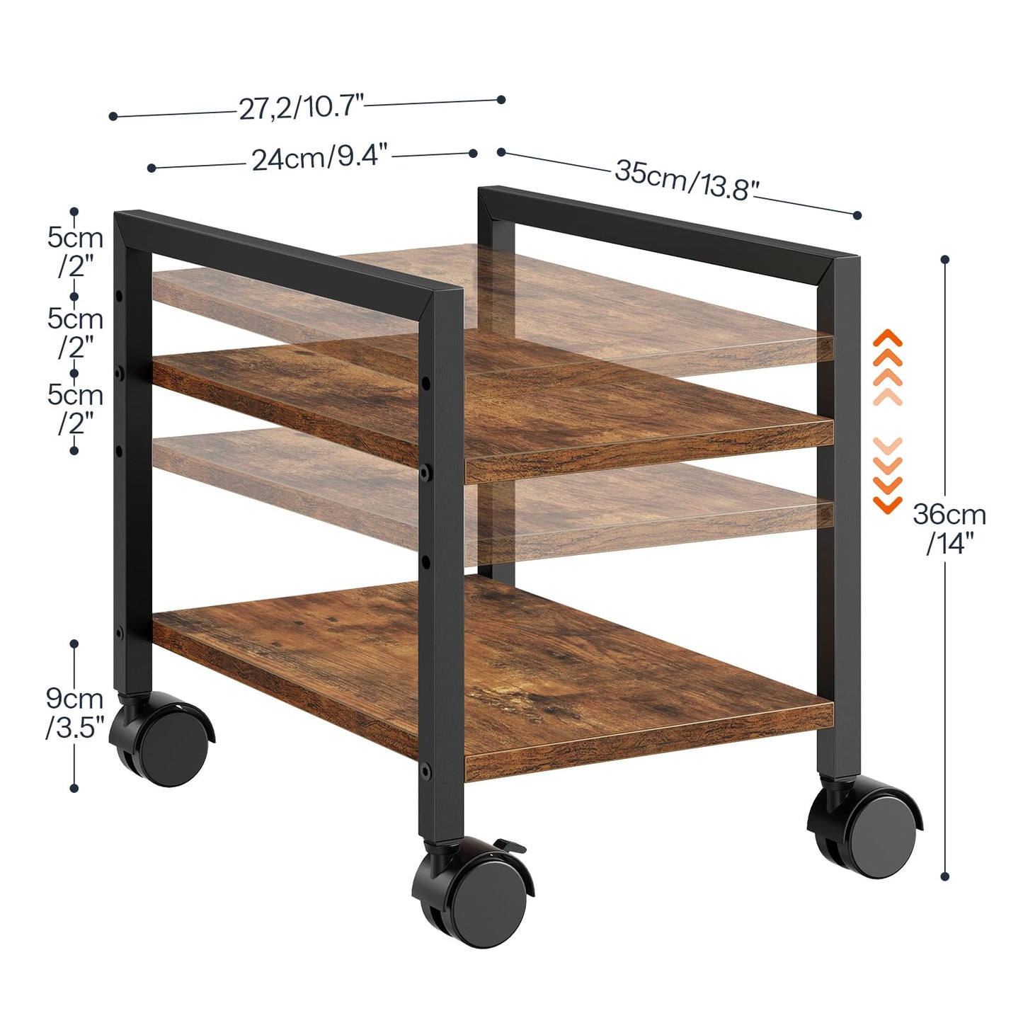 HOOBRO PC Stand, 2-Tier PC Tower Stand Fits Most Computer Towers, CPU Holder for Floor, Height Adjustable, CPU Stand with Wheels Under Desk, for Home Office, Rustic Brown and Black BF11CJ01