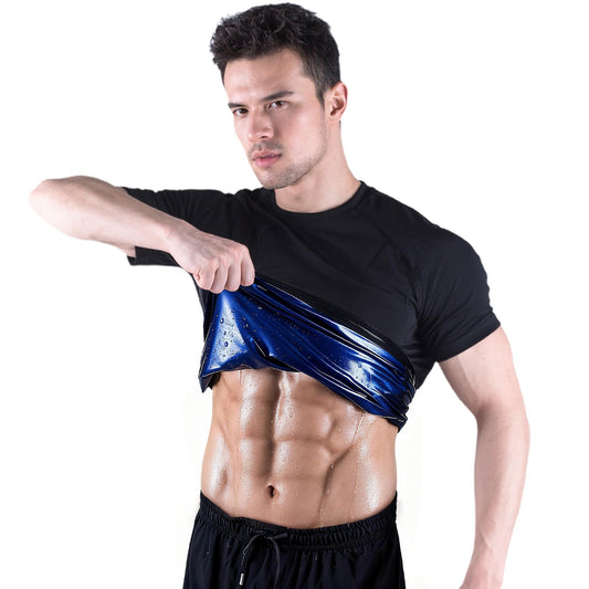 Zhoqinshan Sauna Sweat Suits Shirt Workout Gym Exercise Waist Trainer for Men (black, XL)