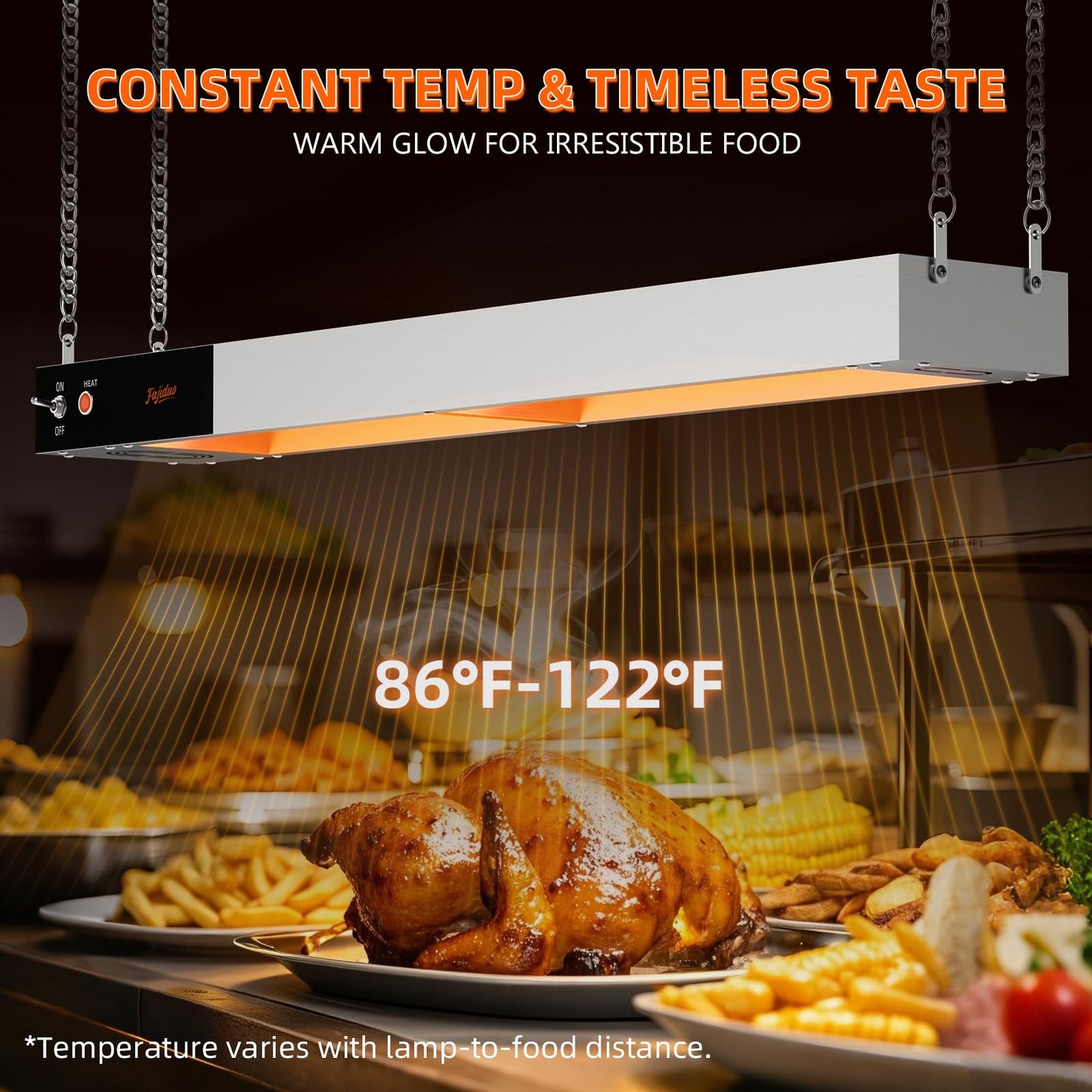 Fajiduo Food Heat Lamp, 36 Inch Commercial Food Heat Lamp Strip Heater, Stainless Steel Heat Lamp for Food, 1000W Infrared Food Warmer for Buffet, Cafeteria, Restaurant, Kitchen