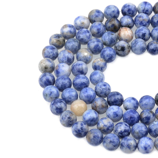 LPBeads 100PCS 8mm Natural Blue Spot Jasper Gemstone Round Loose Beads for Jewelry Making with Crystal Stretch Cord