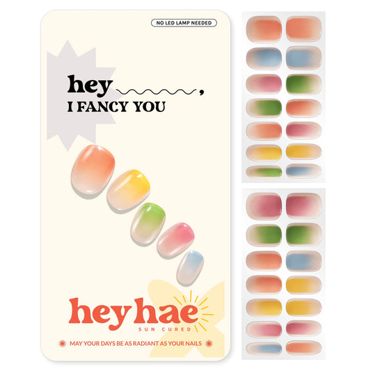 Heyhae Semi Cured Gel Nail Strips | No LED Lamp Needed | Ombre, Pink, Spring | Easy Apply & Remove, Salon Quality | Includes 28 Strips, 1 Prep Pads, Nail File & Wooden Stick - Hey, I Fancy You